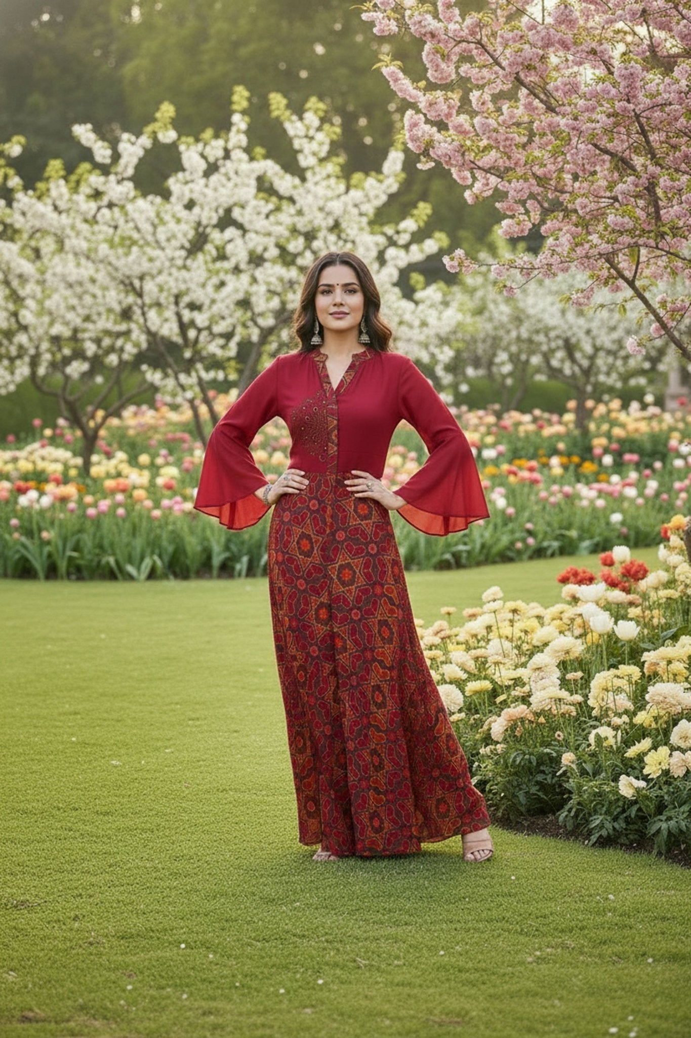 Maroon Elegance Printed Cord Set - Freyaa USA & Canada