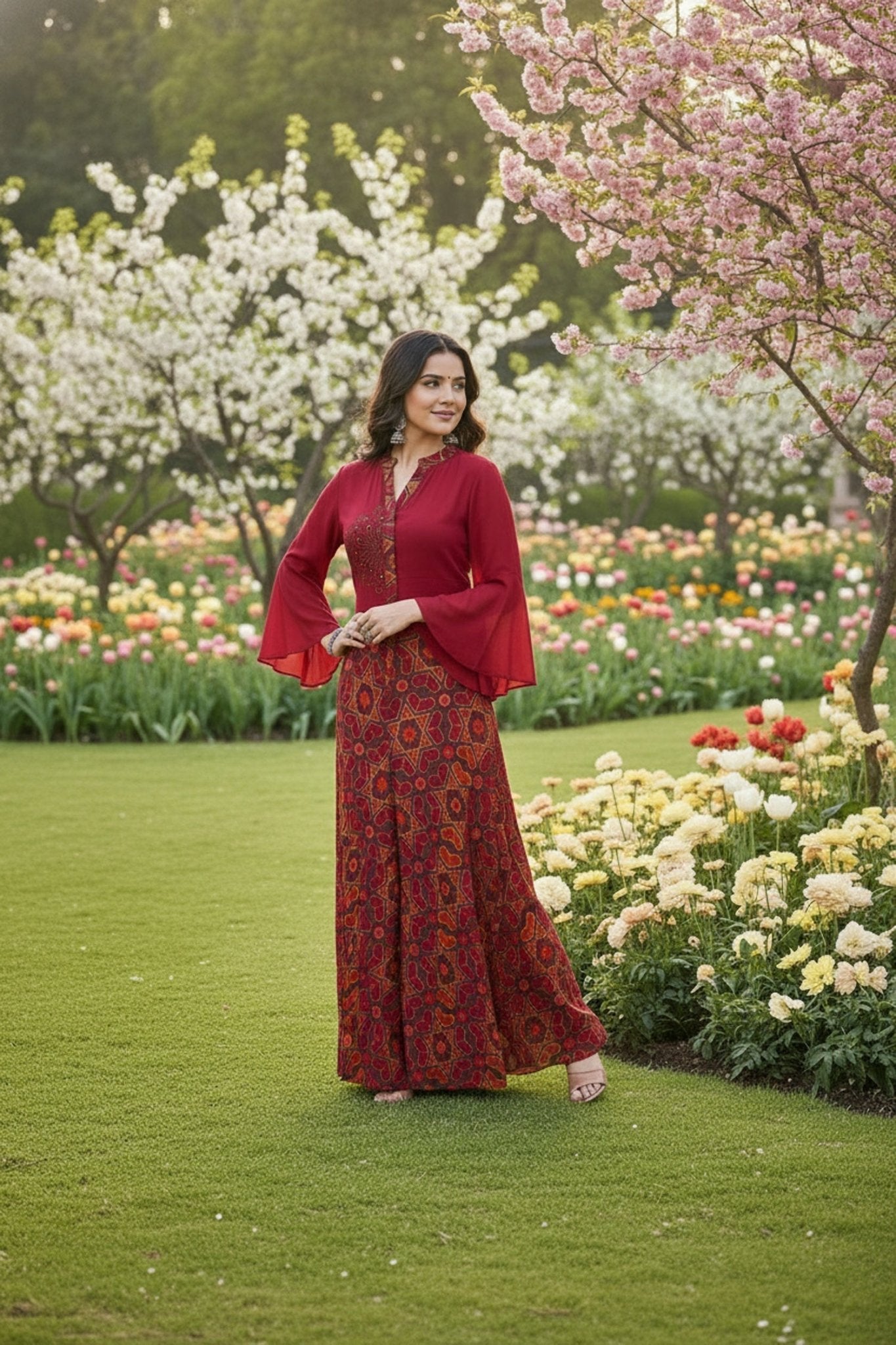 Maroon Elegance Printed Cord Set - Freyaa USA & Canada