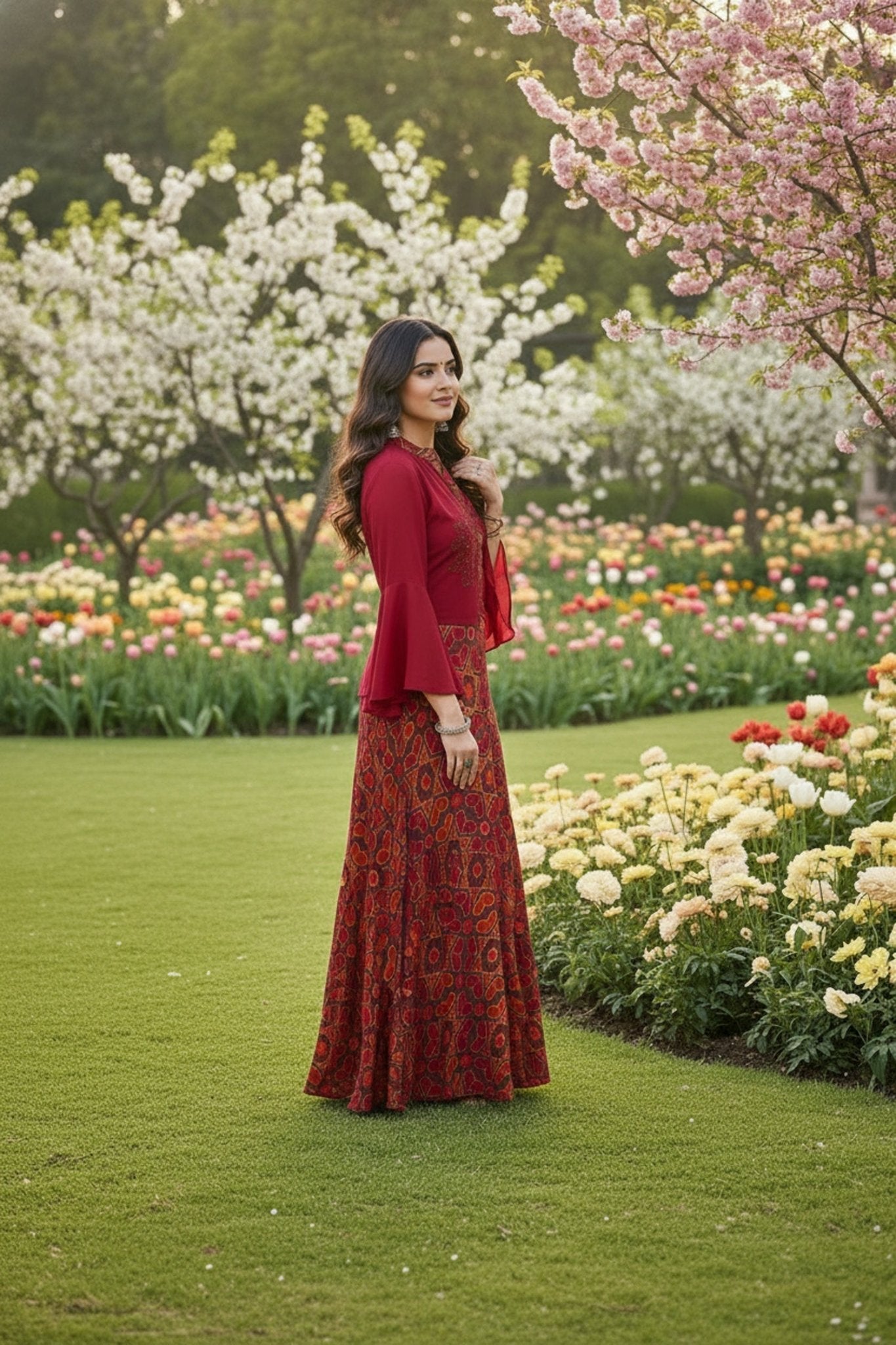 Maroon Elegance Printed Cord Set - Freyaa USA & Canada