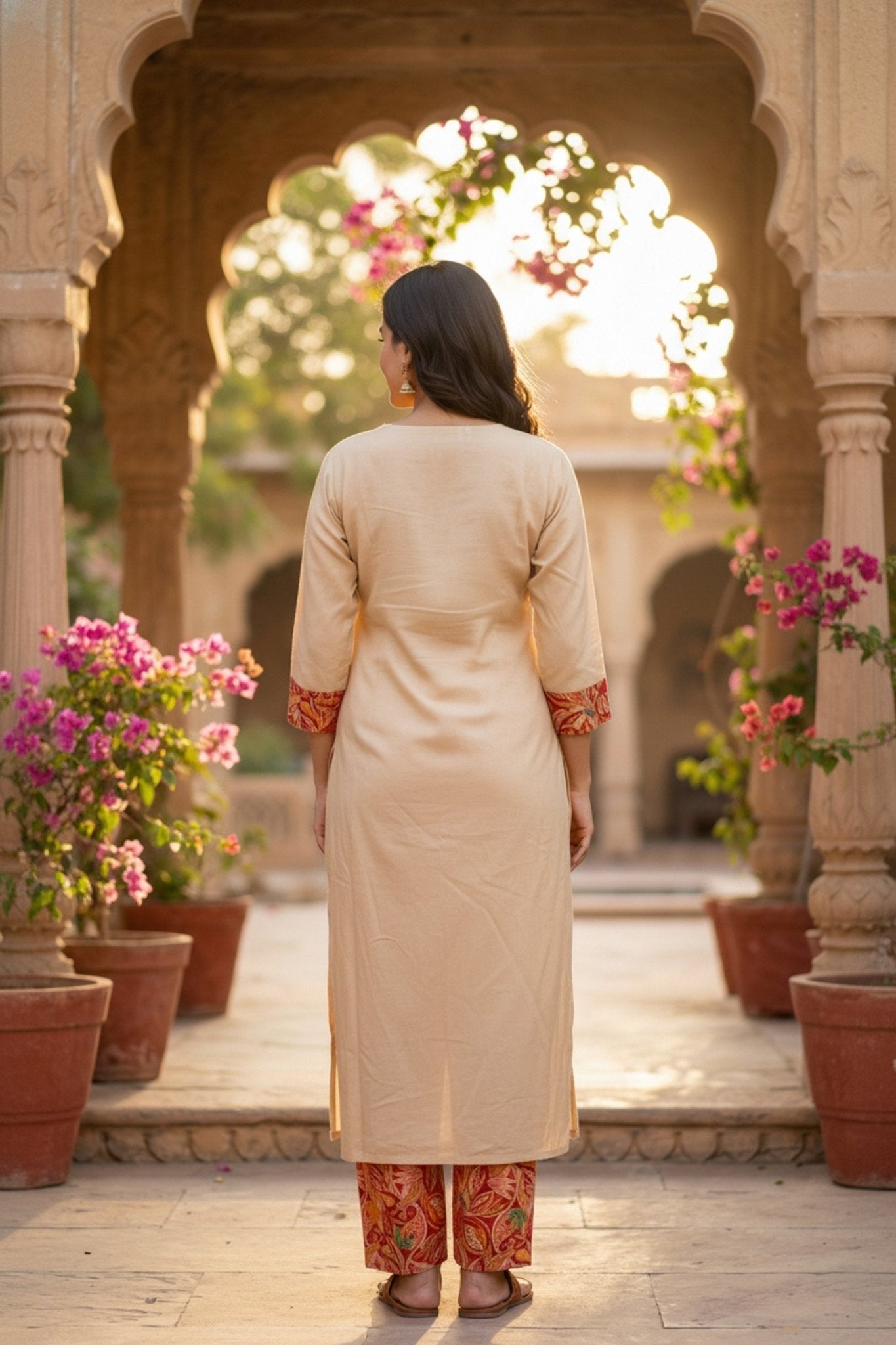Beige Printed Cotton Co-ord Set - Freyaa USA & Canada