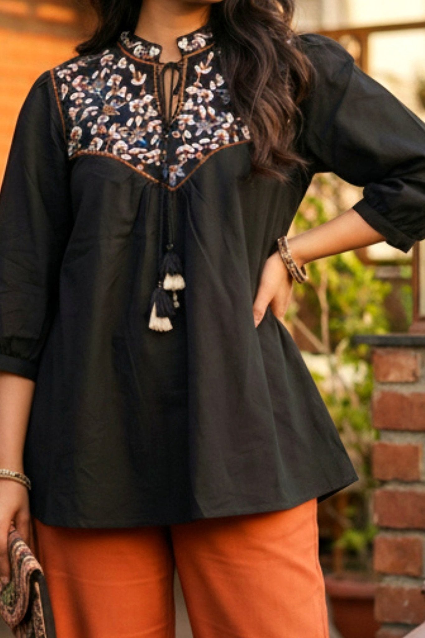 Classic Black Ethnic Top - Freyaa USA & Canada