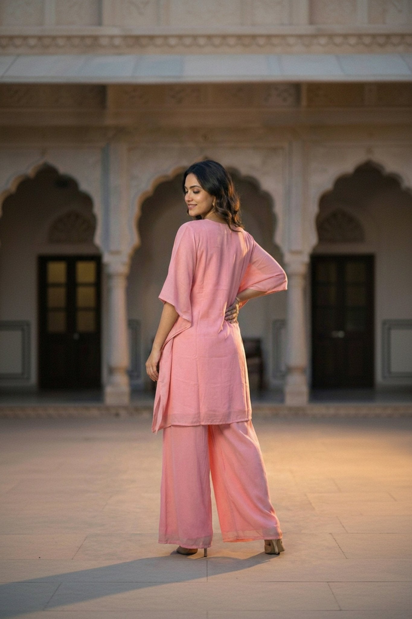 Blush Pink Embroidered Co-ord Set - Freyaa USA & Canada