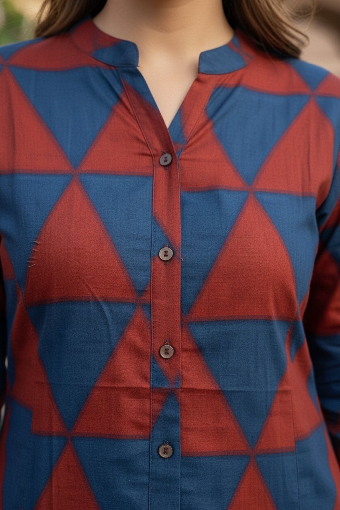 Geometric Triangle Print Red Cotton Top - Freyaa USA & Canada