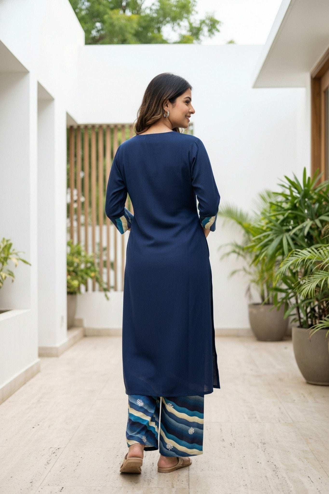Blue Printed Cotton Co-ord Set - Freyaa USA & Canada