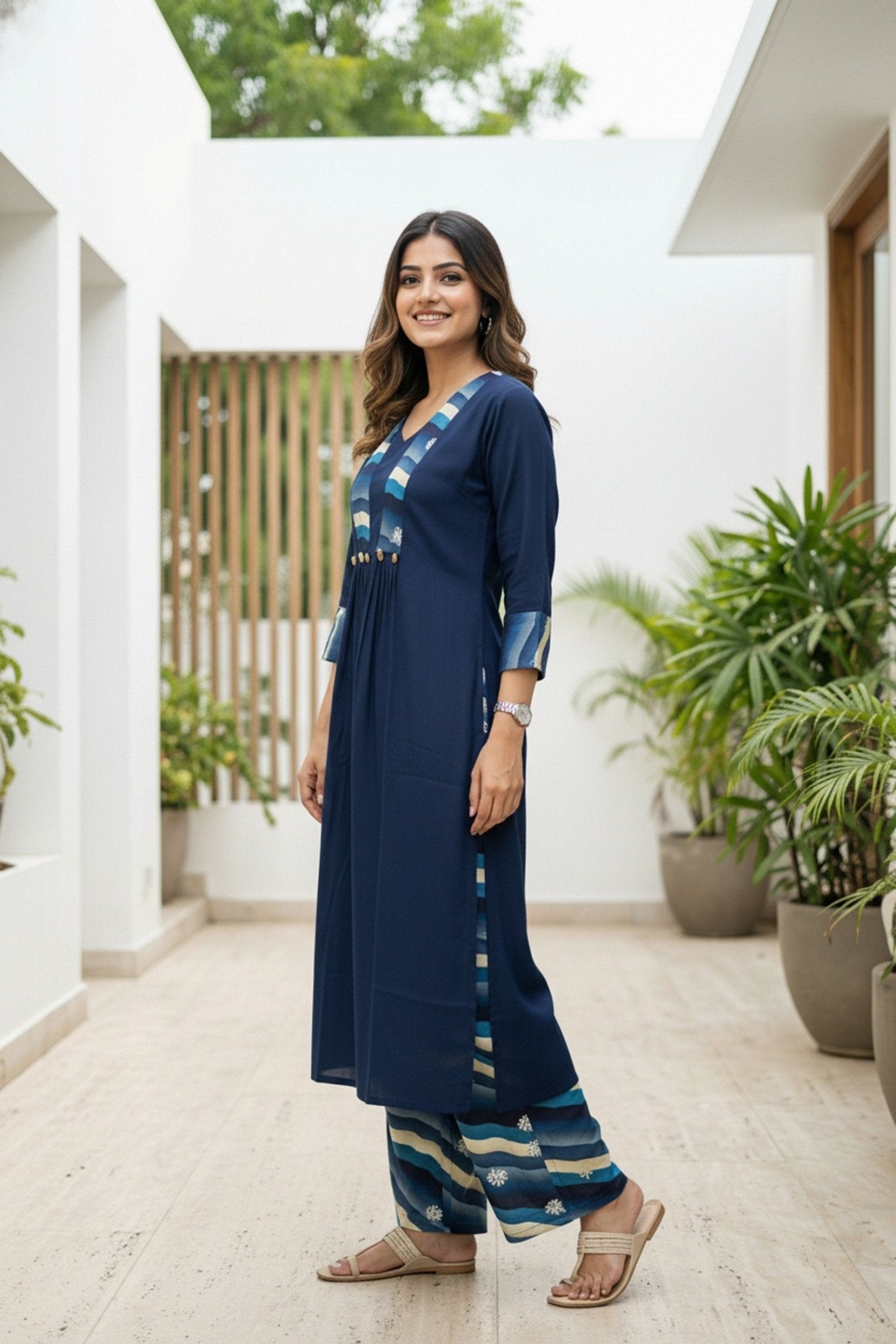 Blue Printed Cotton Co-ord Set - Freyaa USA & Canada