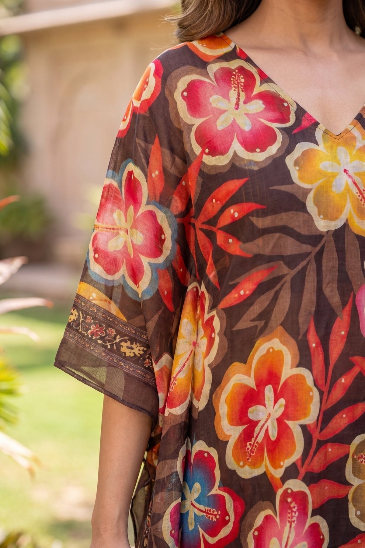 Floral Print Chinon Short Kaftan - Freyaa USA & Canada