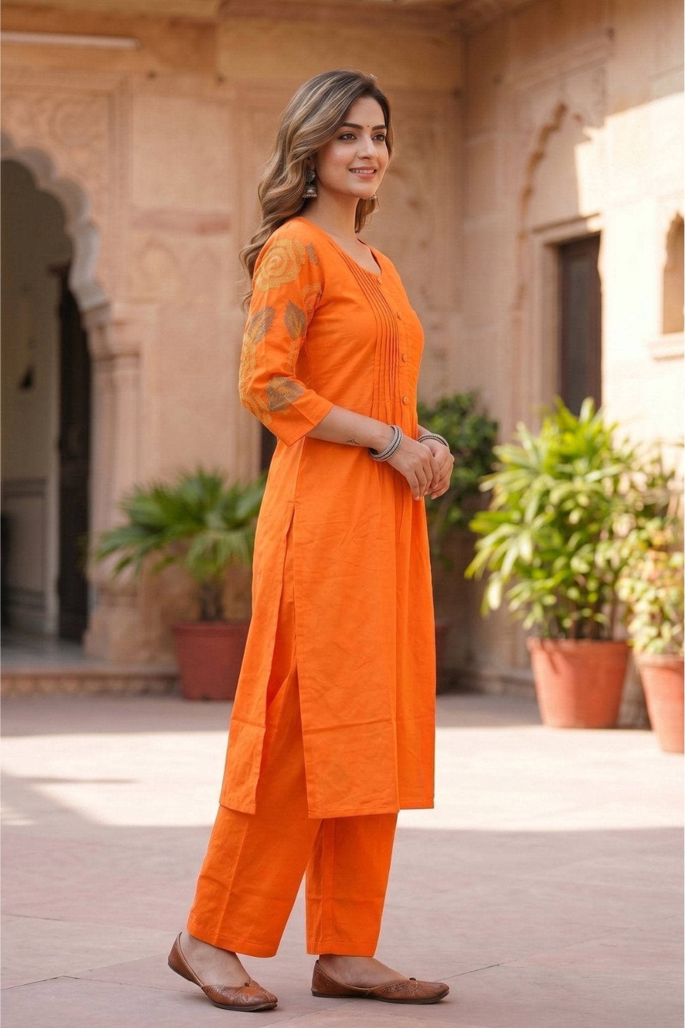Modern Orange Cotton Style Co-ord Set - Freyaa USA & Canada