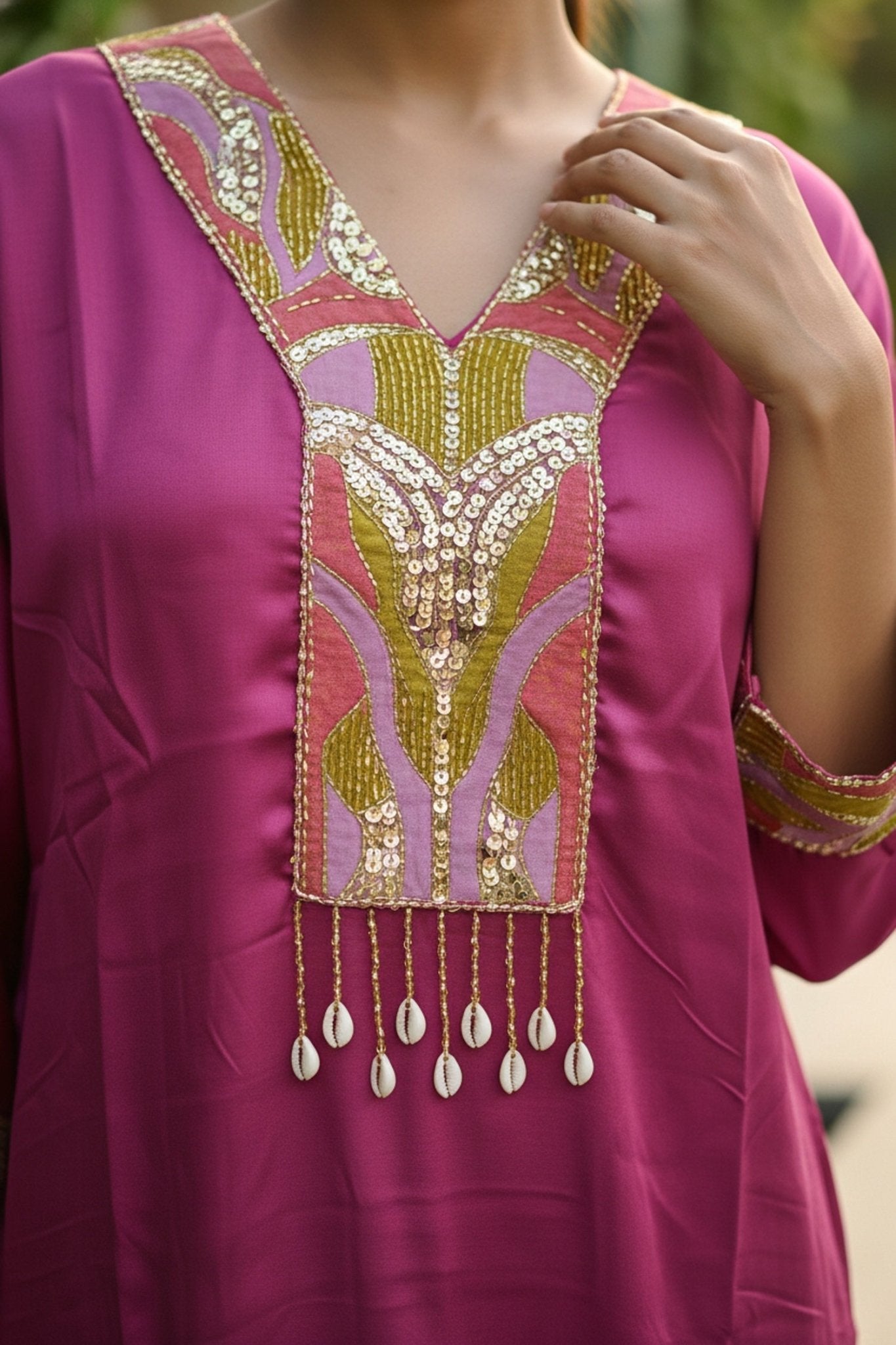 Pink Printed Cotton Co-ord Set with Embroidery - Freyaa USA & Canada