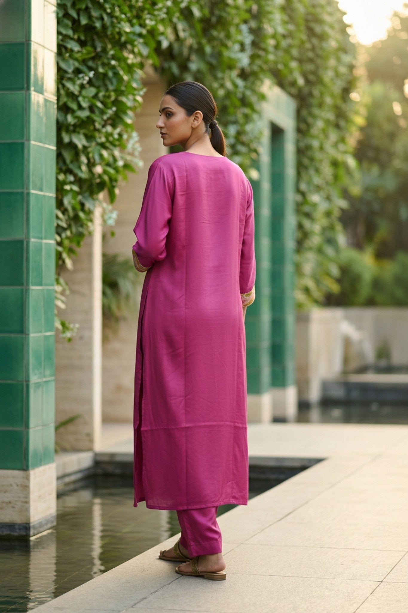 Pink Printed Cotton Co-ord Set with Embroidery - Freyaa USA & Canada