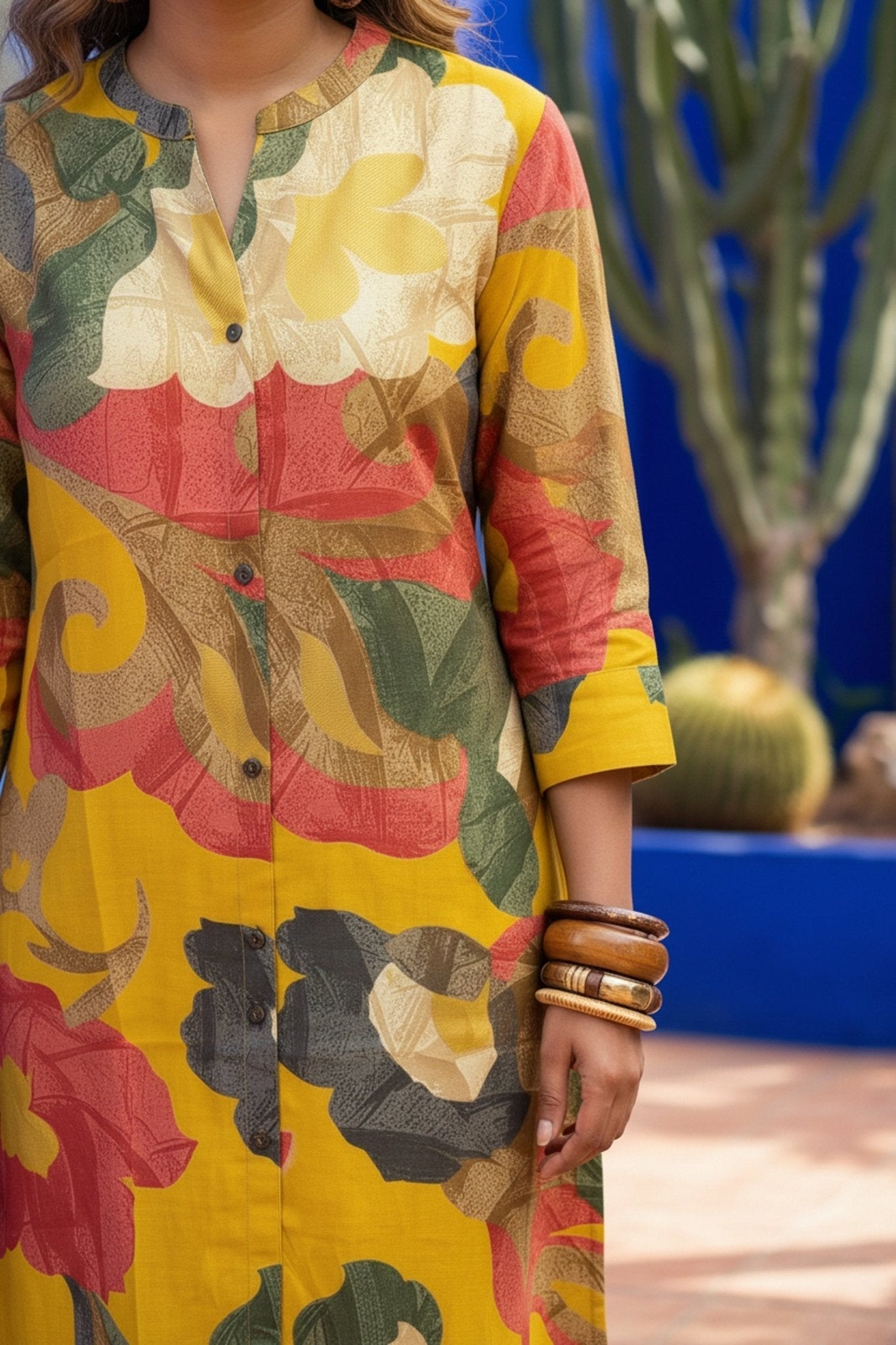 Classic Mustard Printed Cotton Kurti - Freyaa USA & Canada