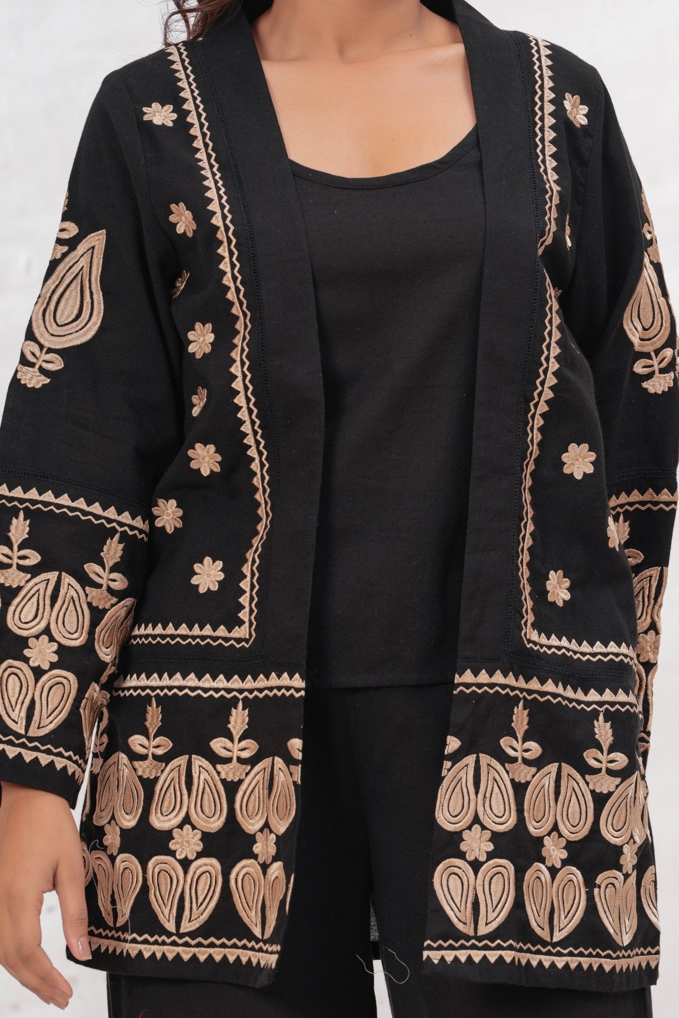 Black Embroidered Jacket Co-ord Set - Freyaa USA & Canada