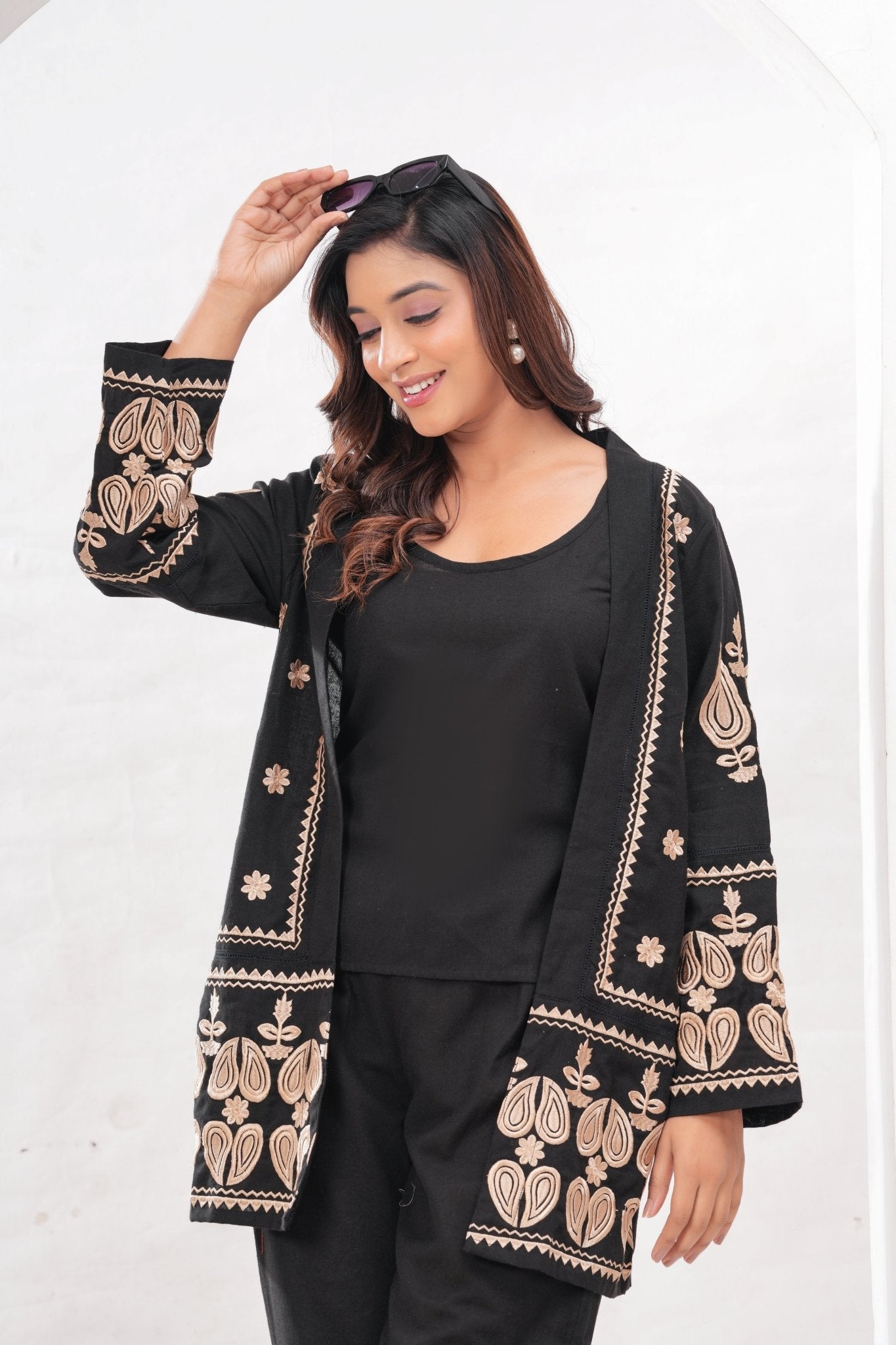 Black Embroidered Jacket Co-ord Set - Freyaa USA & Canada
