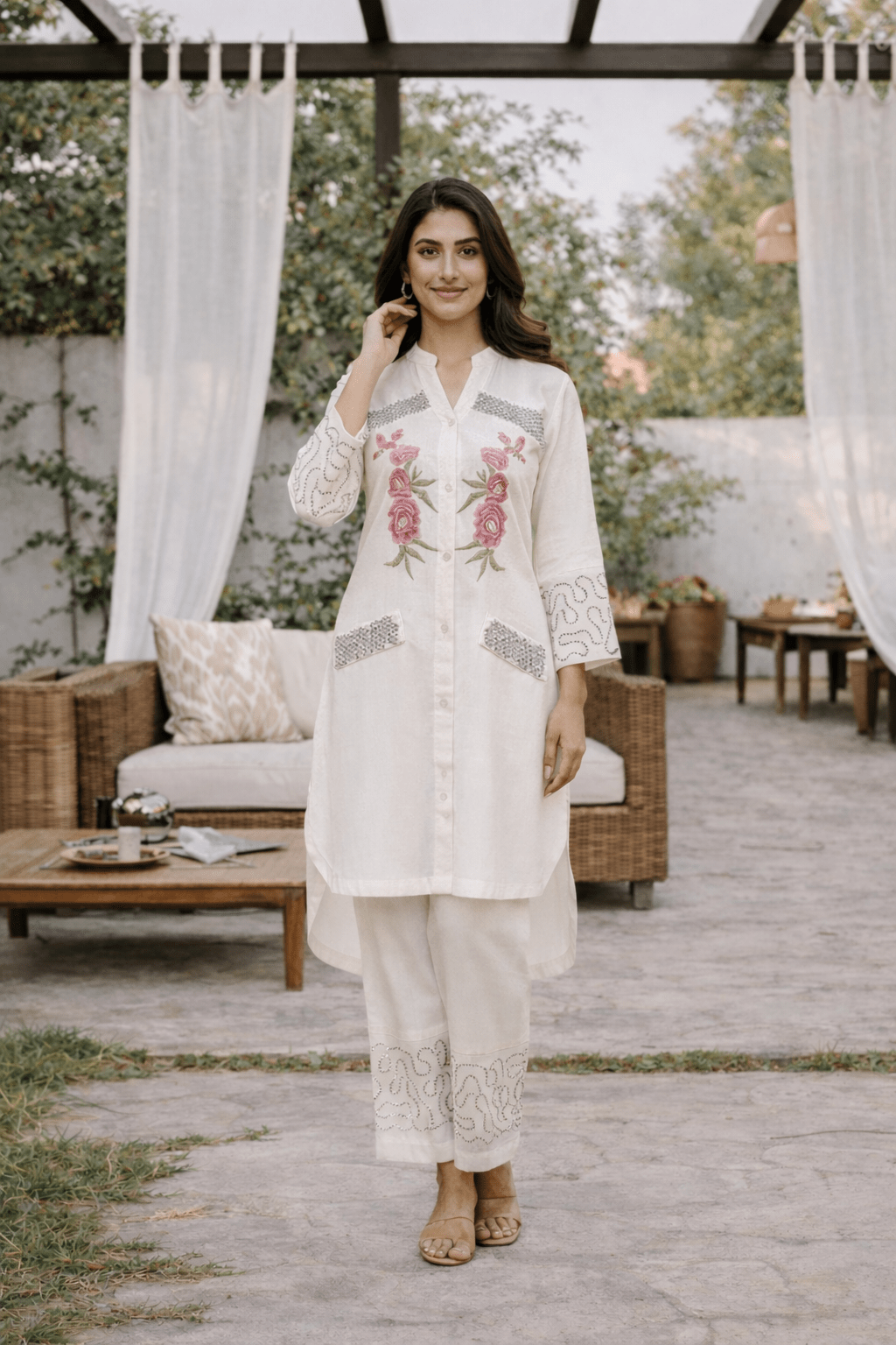 Khadi Embroidered Co-ord Set - Freyaa USA & Canada