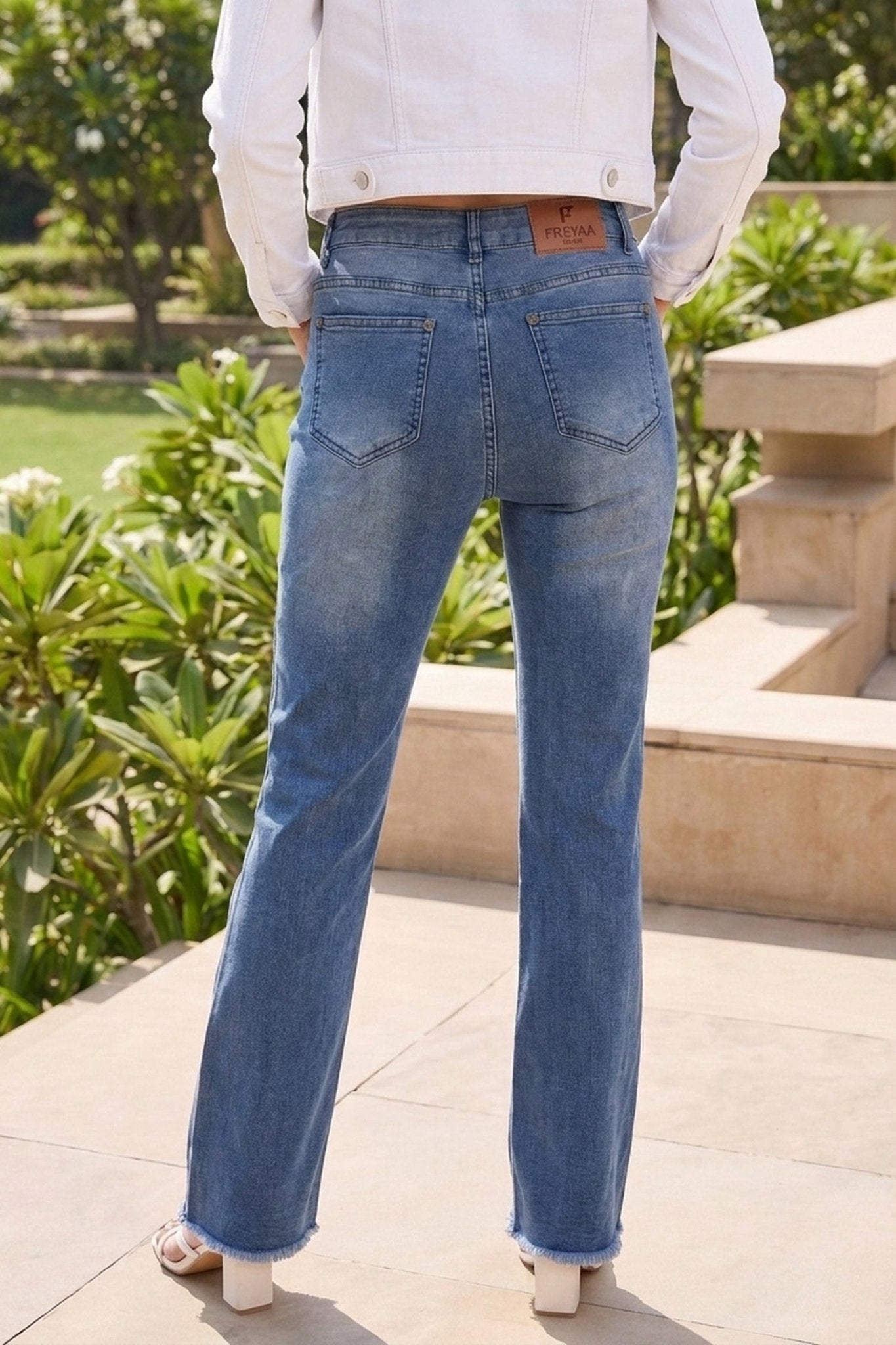 Floral Embroidered Straight long Denim - Freyaa USA & Canada
