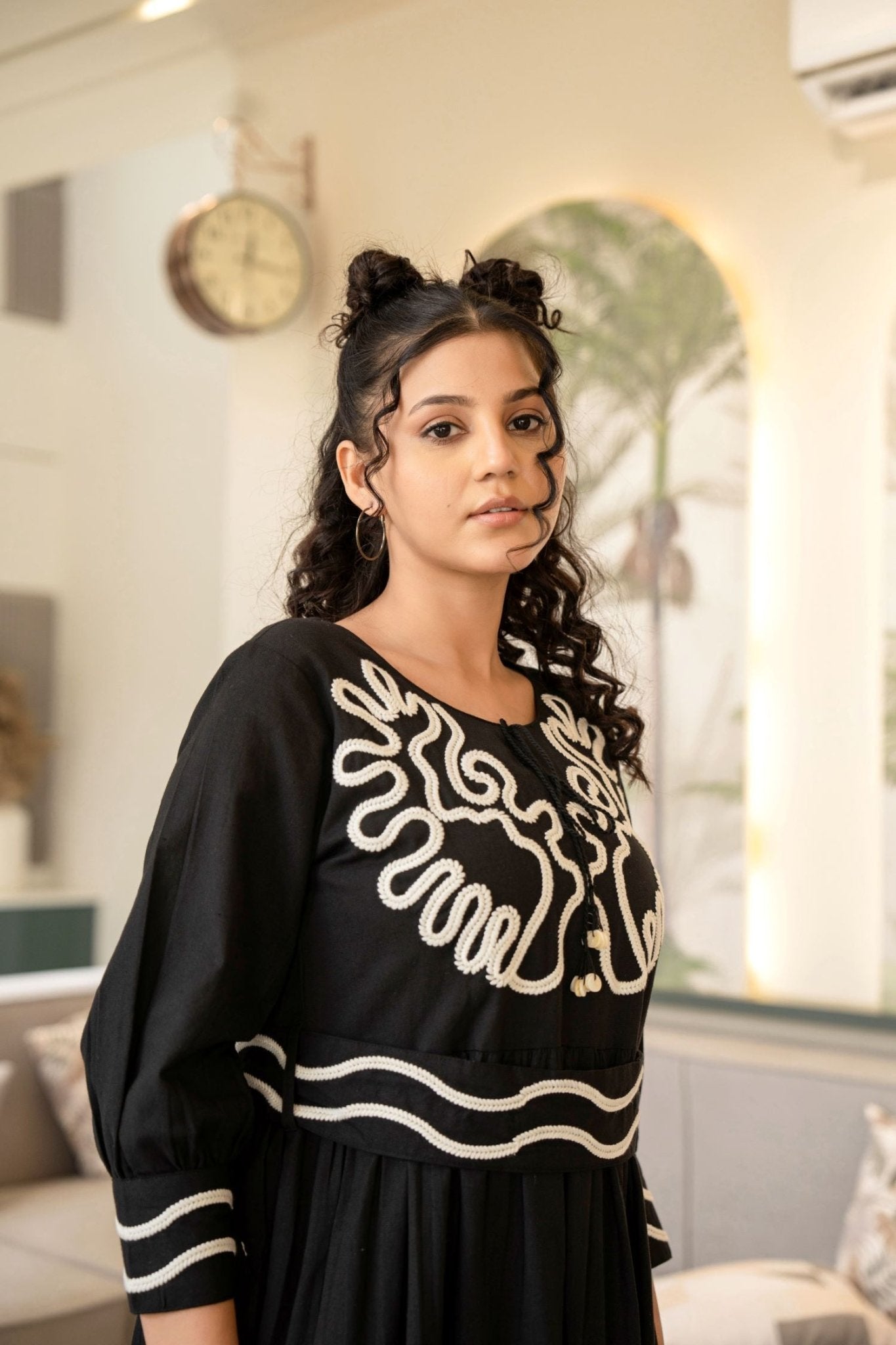 FREYAA Embroidered Black Cotton Tunic - Freyaa USA & Canada