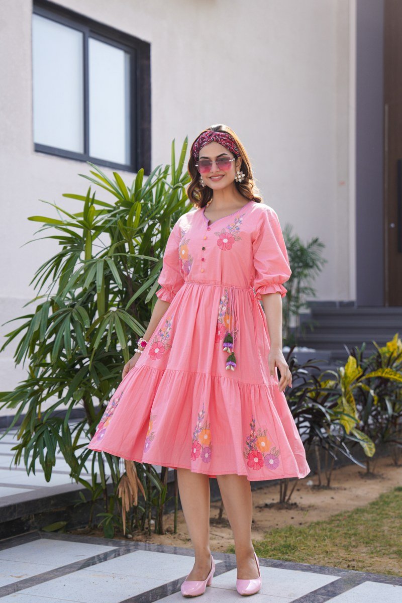 Charming Pink Tunic with Intricate Embroidery Handwork - Freyaa USA & Canada