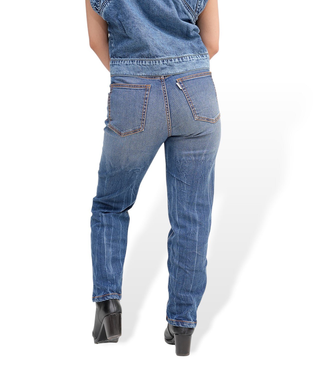 Denim Blue Straight Fit Tight Jeans - Freyaa USA & Canada