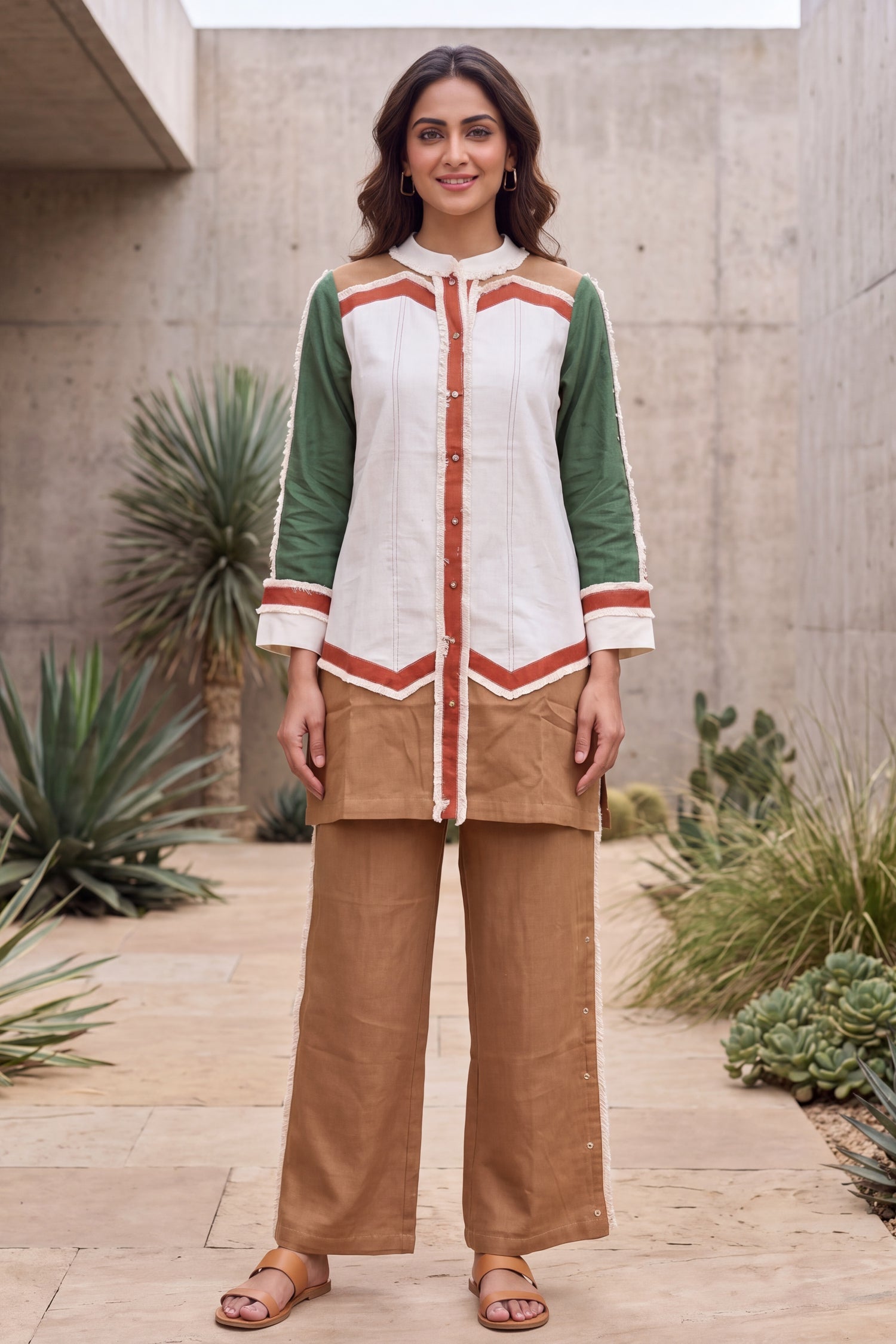 Stylish Colorblock Tunic & Trouser Cotton Co-Ord Set.
