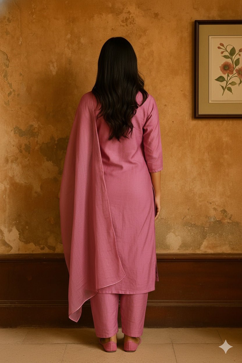 Purple Suit with Embroidery Work And Chiffon Dupatta - Freyaa USA & Canada