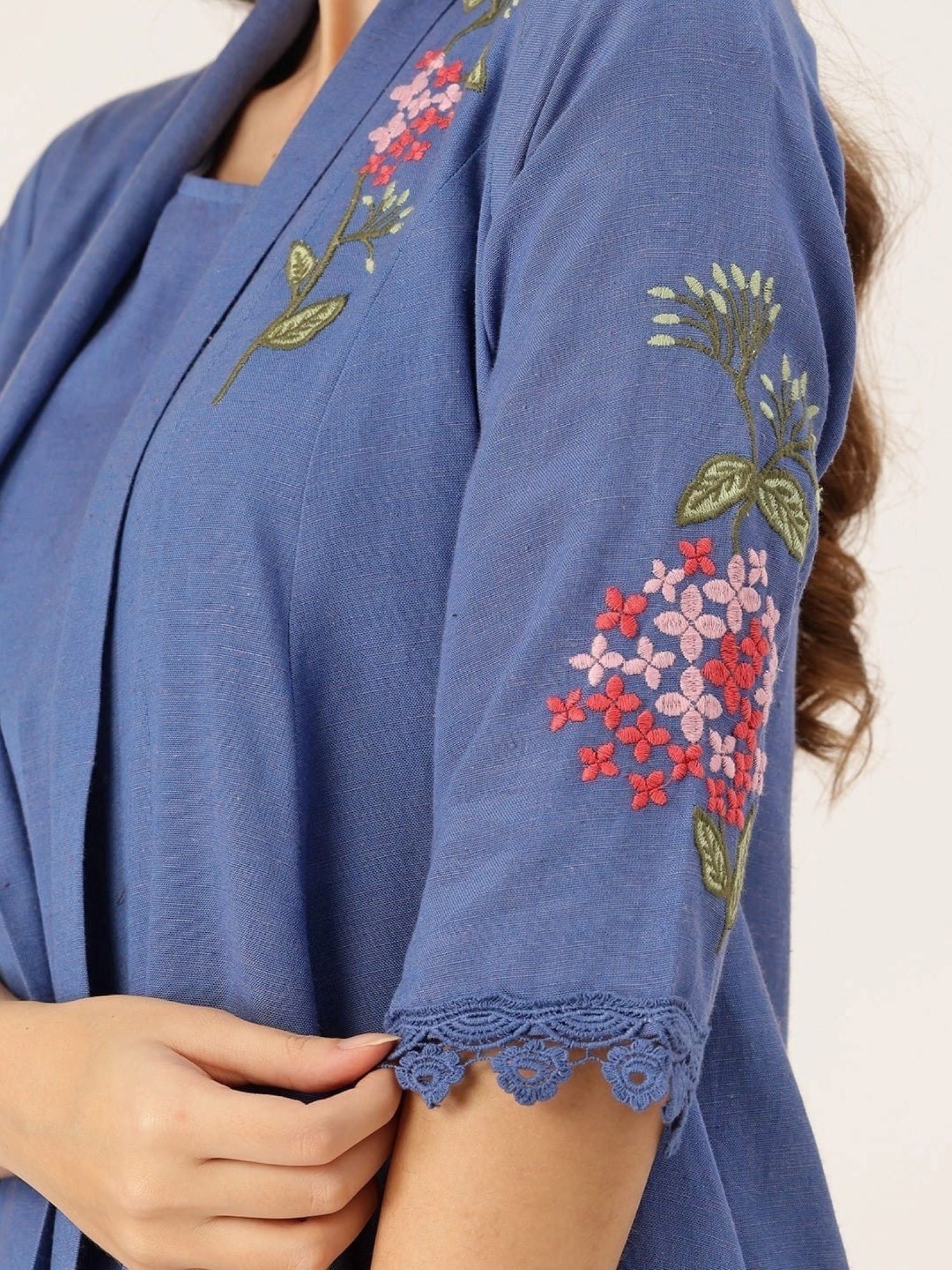 Blue Floral Layered Midi Dress