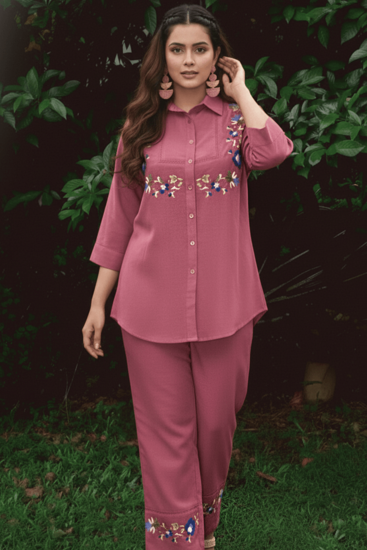 Relaxed Cotton Floral Embroidered Cord Set - Freyaa USA & Canada