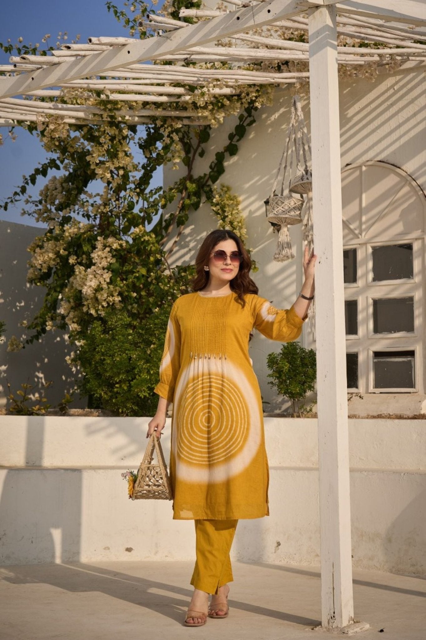 Premium summer Mul Cotton Cord Set in Yellow - Freyaa USA & Canada