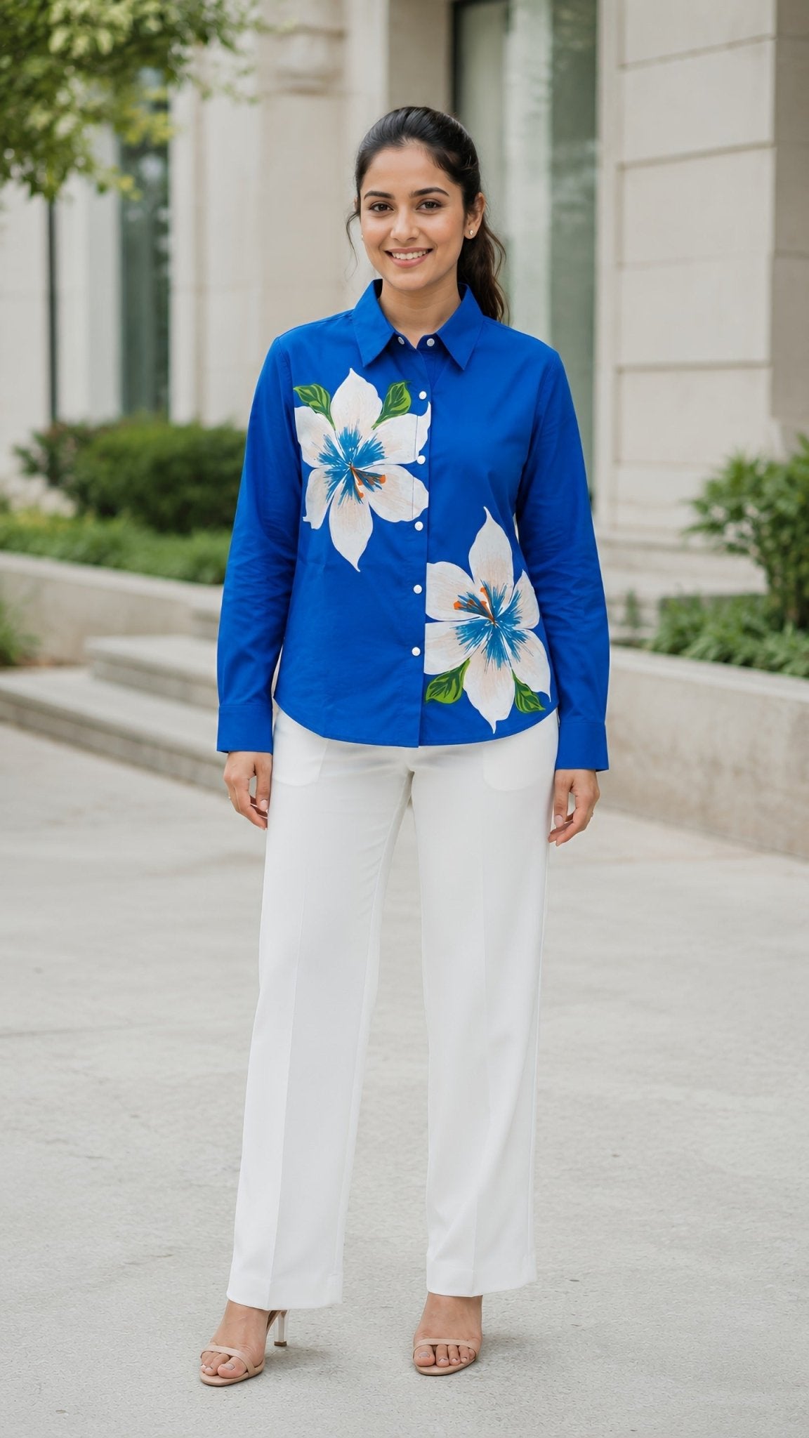 Women Relaxed Cotton Shirt in Blue. - Freyaa USA & Canada