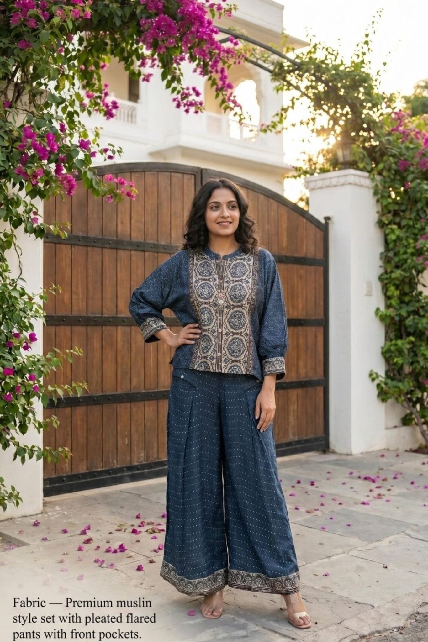 Blue Abstract Print Co-ord Set - Freyaa USA & Canada