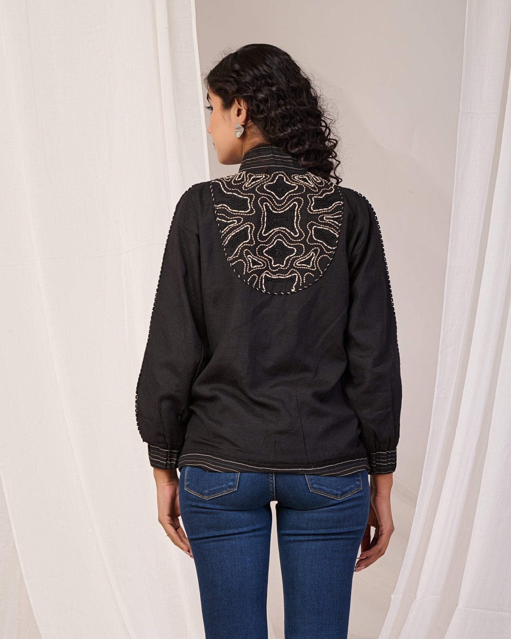 Classic Black Cotton Layering Jacket - Freyaa USA & Canada