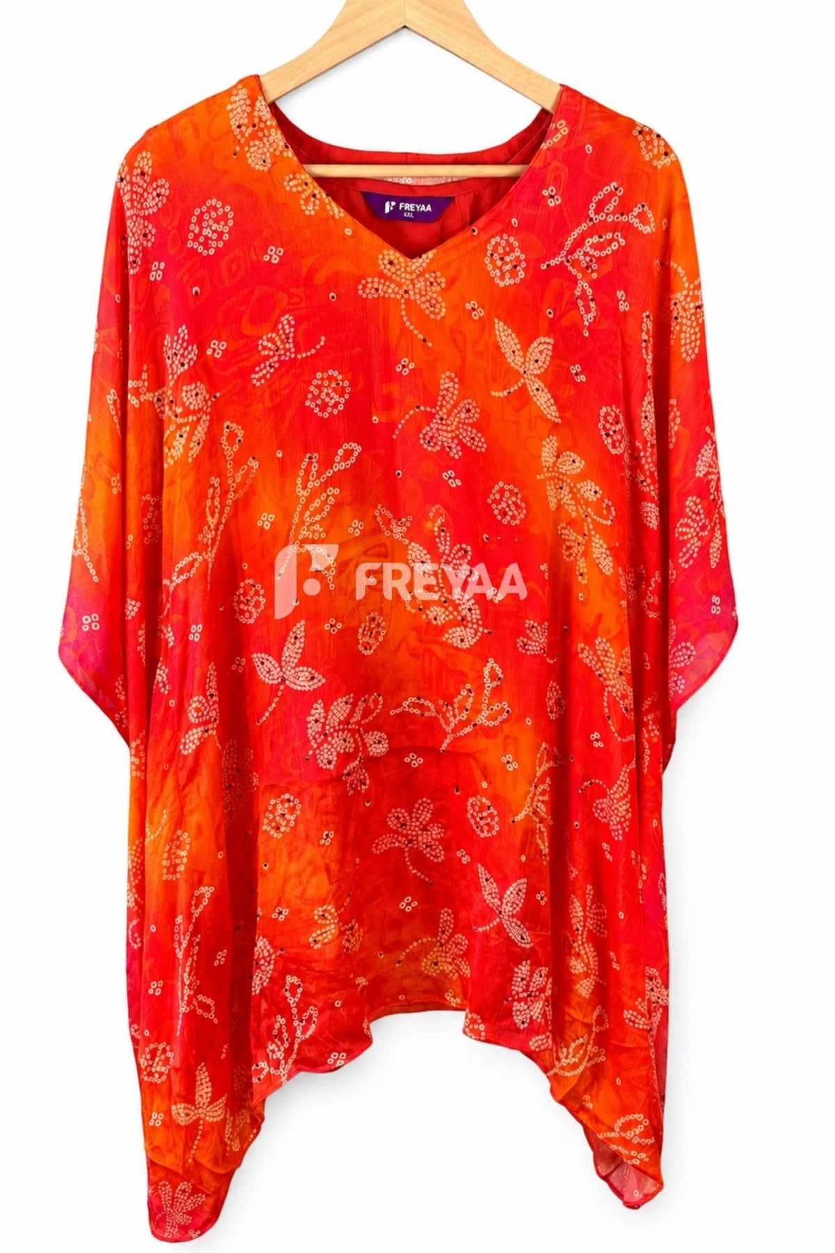 Freyaa Orange Printed V-Neck Short Kaftan Dress - Freyaa