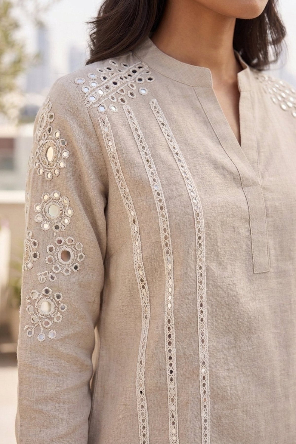 Relaxed Fit Jute Mirrorwork Cord Set - Freyaa USA & Canada