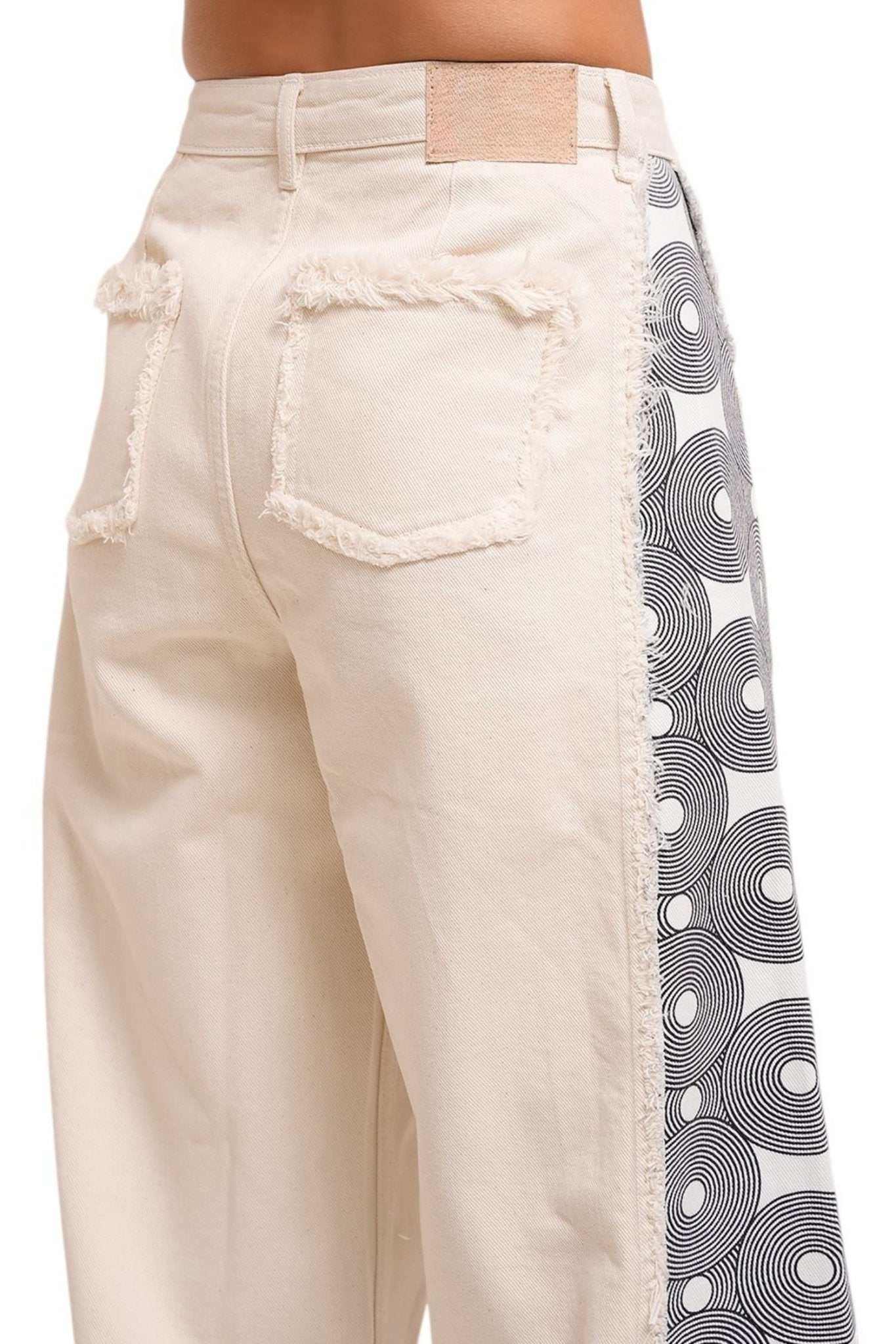 Printed Side Panel Beige Denim - Freyaa USA & Canada