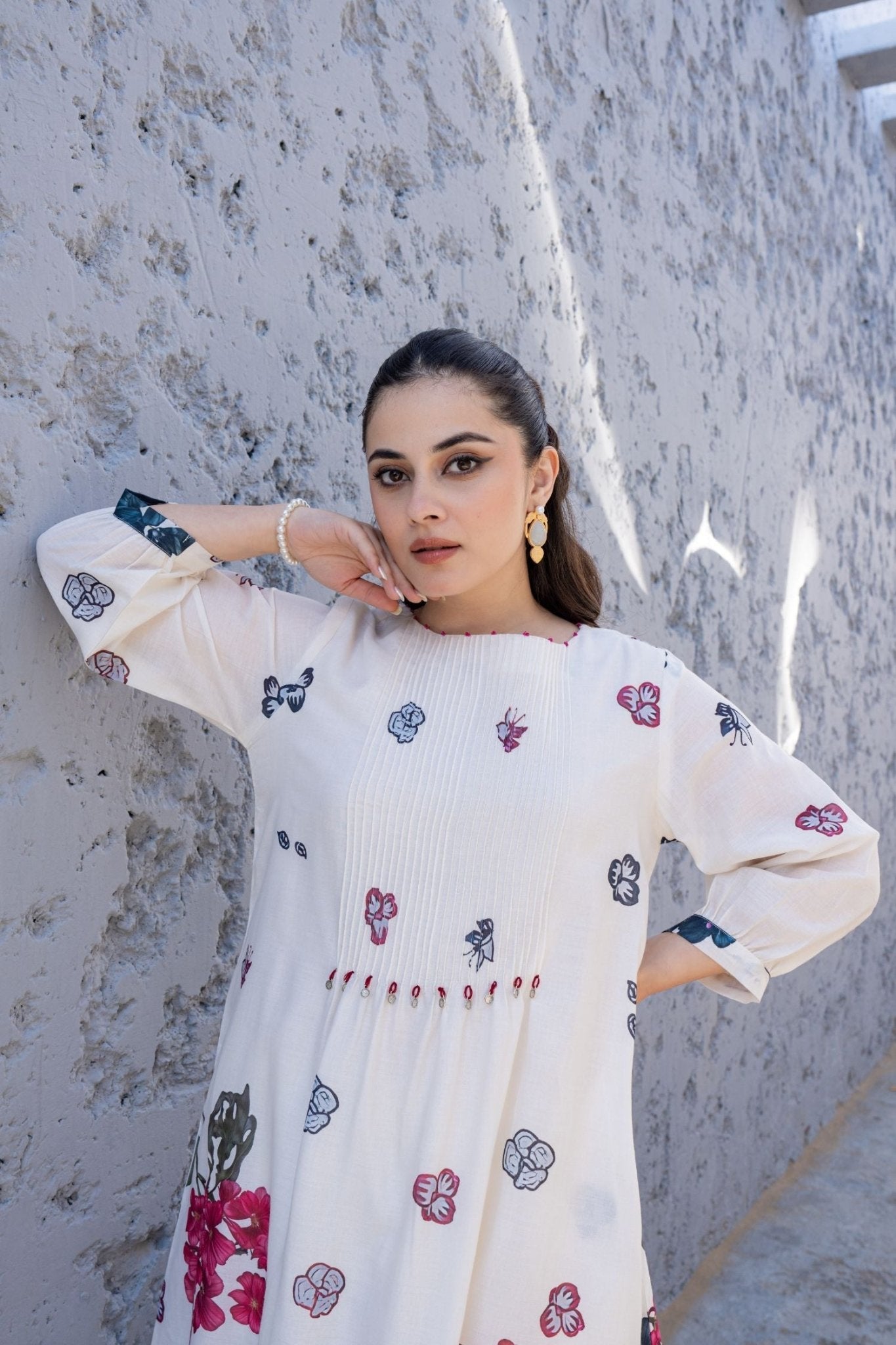 Soft Bloom Off-White Cord Set with Floral Prints - Freyaa USA & Canada
