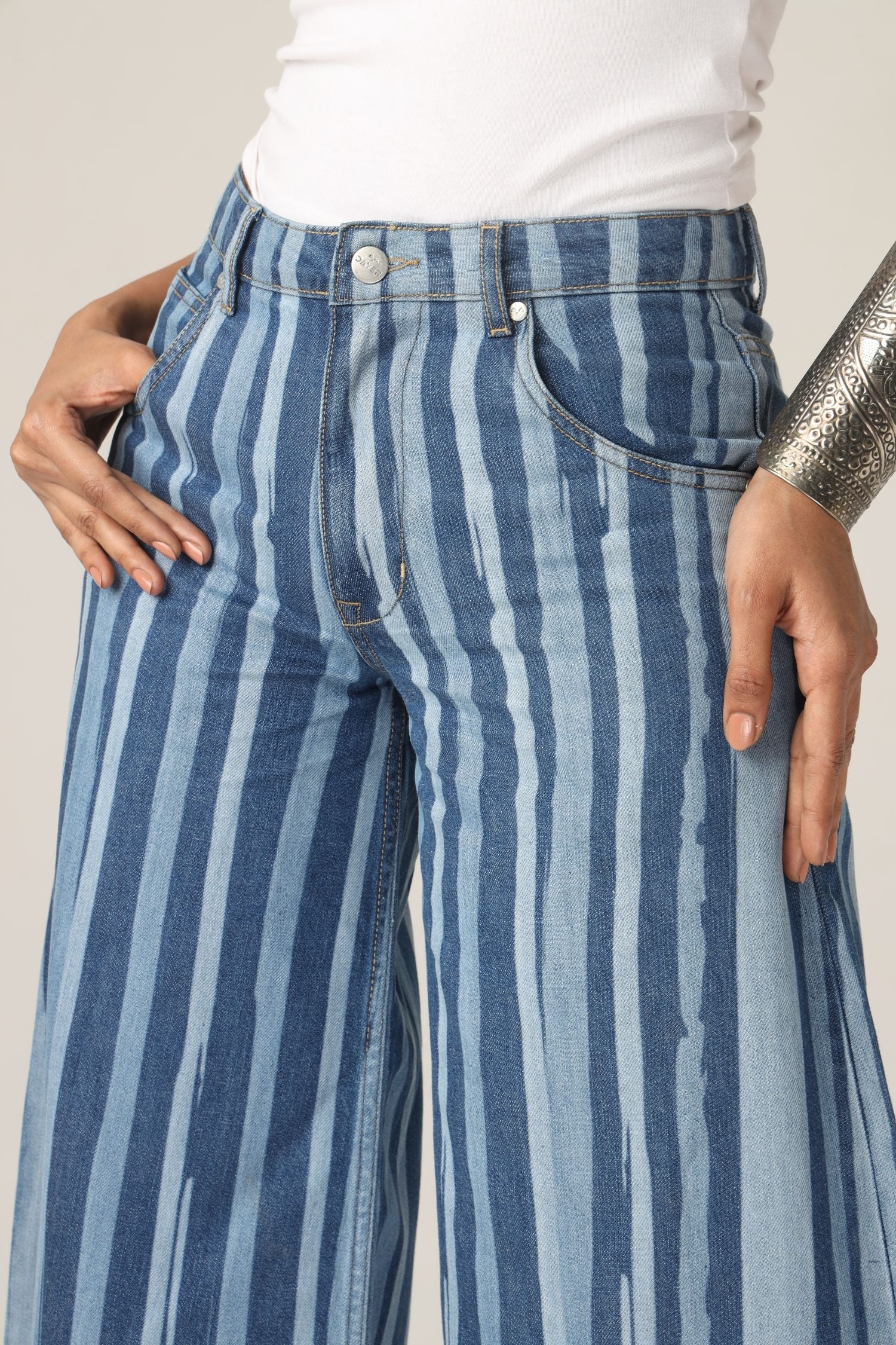 High-Rise Striped Flare Jeans