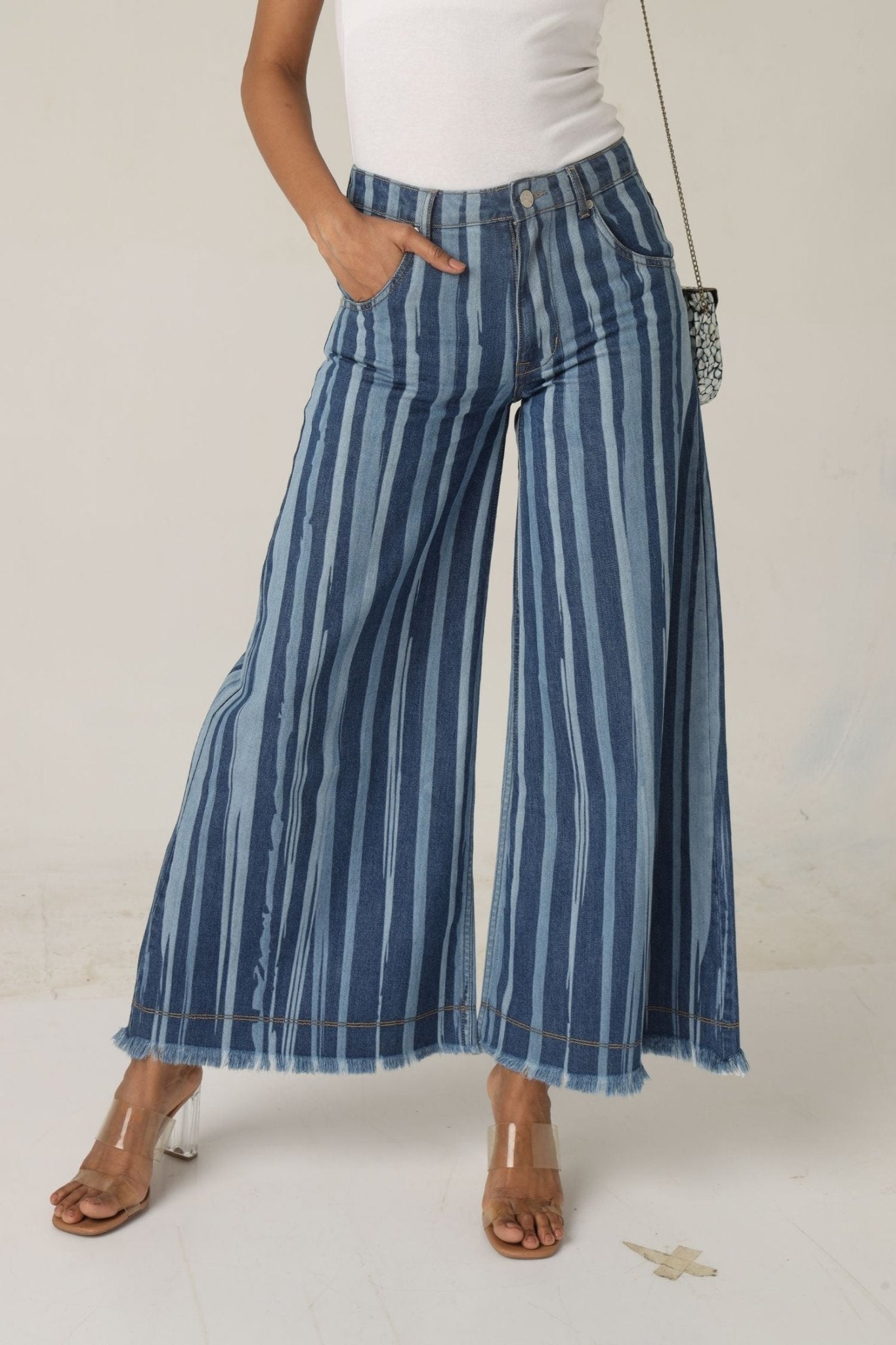 High-Rise Striped Flare Jeans - Freyaa USA & Canada