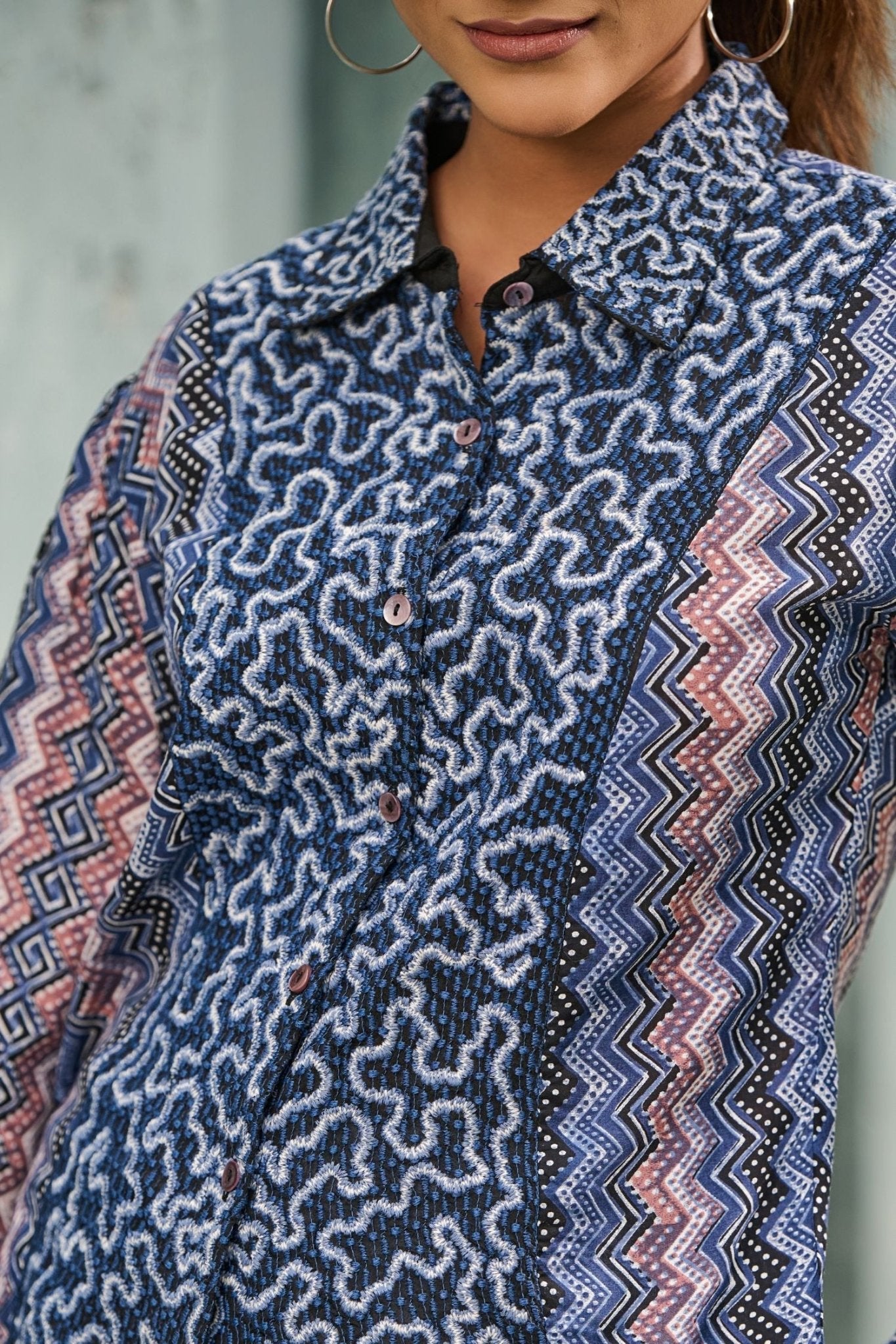 Blue Printed Elegance Shirt - Freyaa USA & Canada