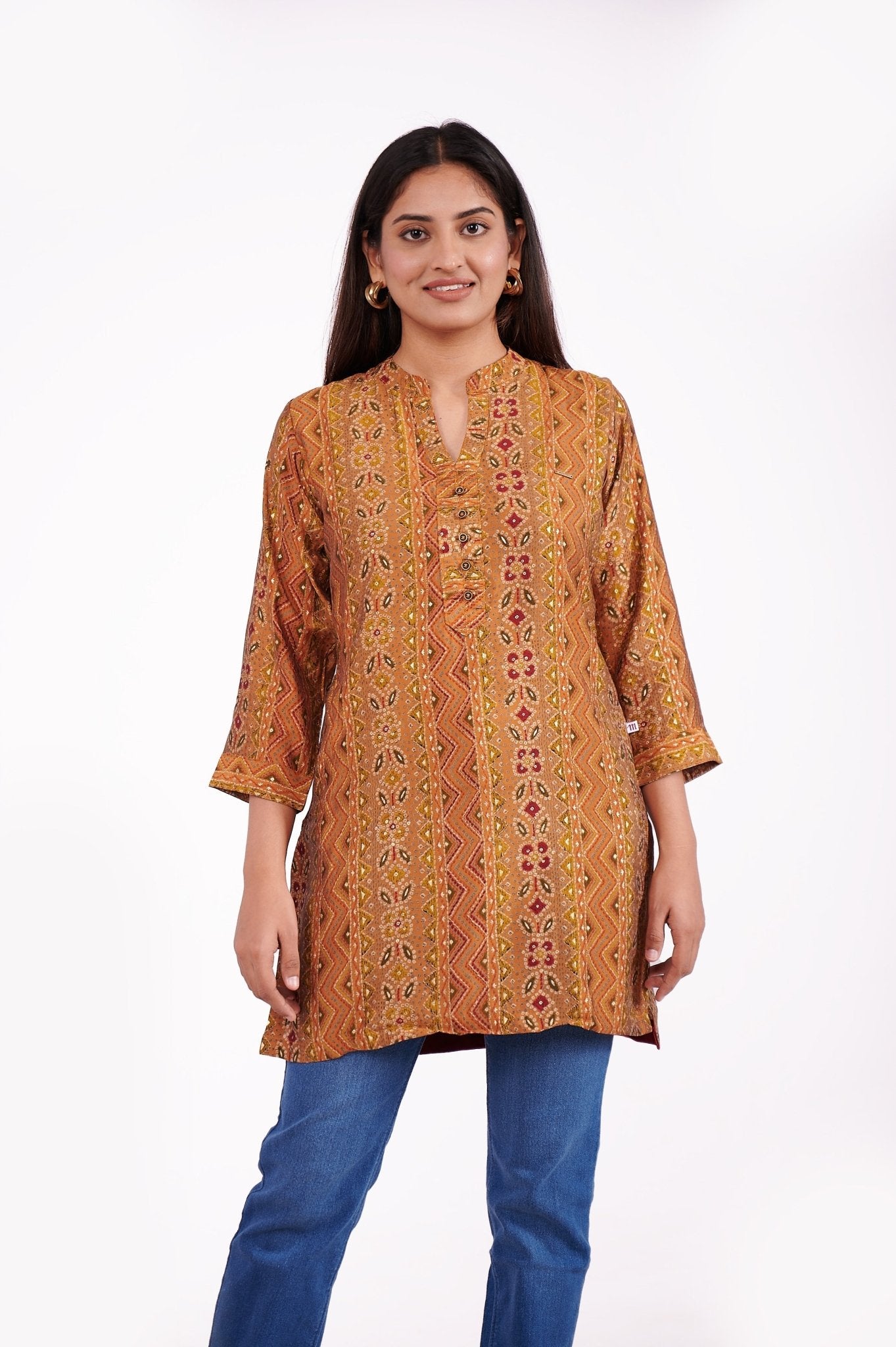 Foil Printed A Line Tunic Top - Freyaa USA & Canada