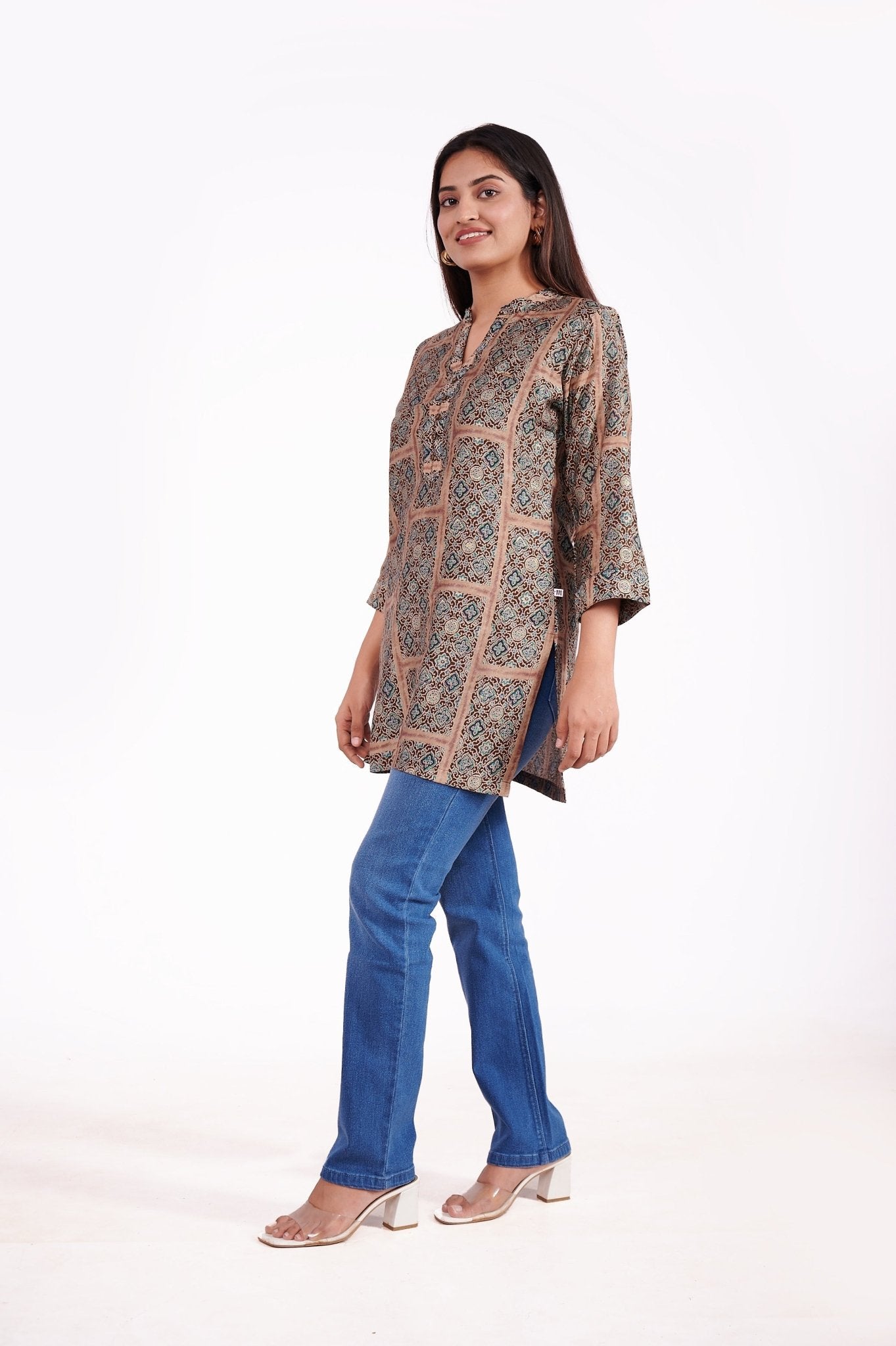 Modal Chanderi printed A Line Tunic Top - Freyaa USA & Canada