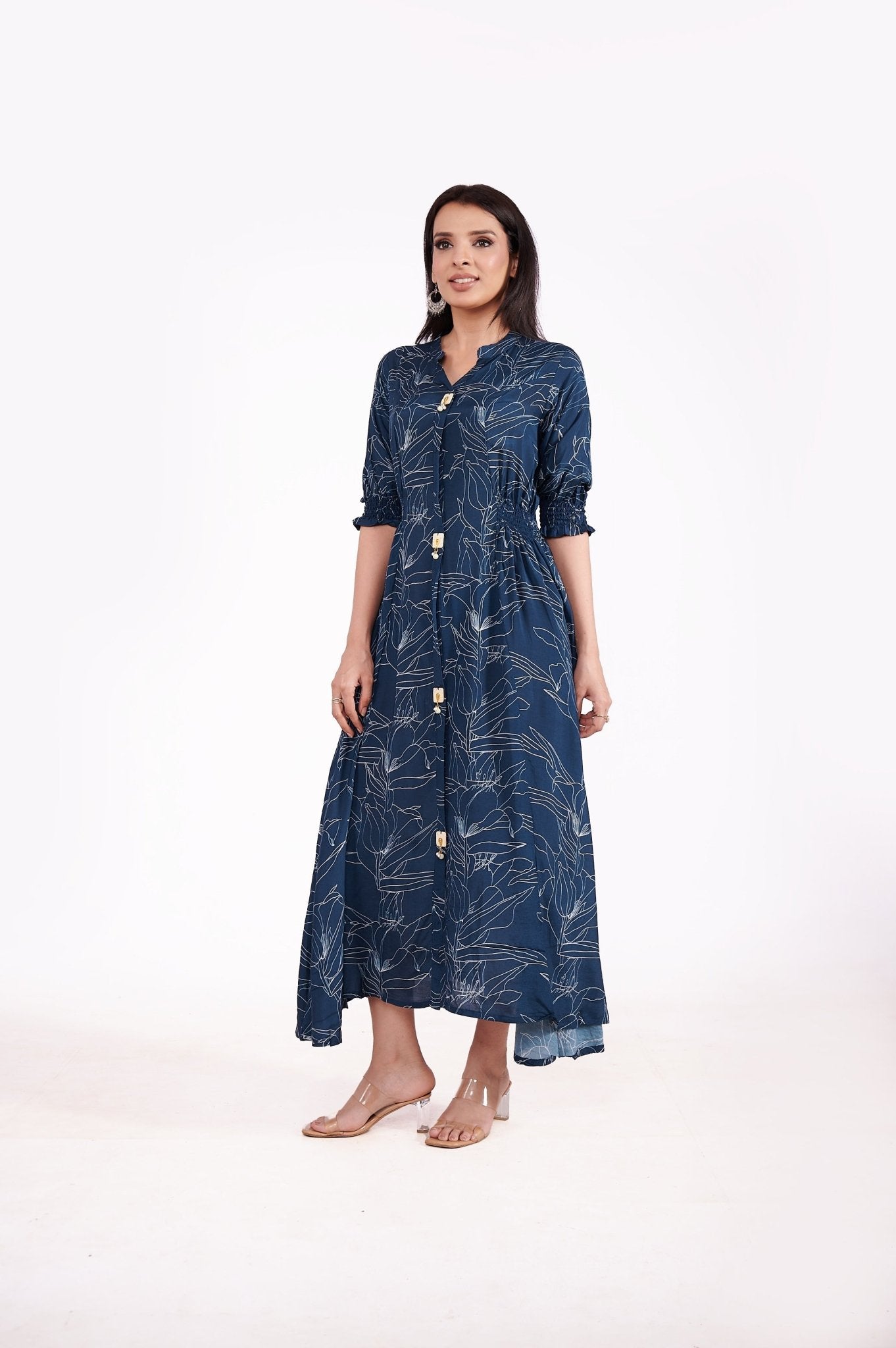 Muslin Floral Print Midi Dress - Freyaa USA & Canada