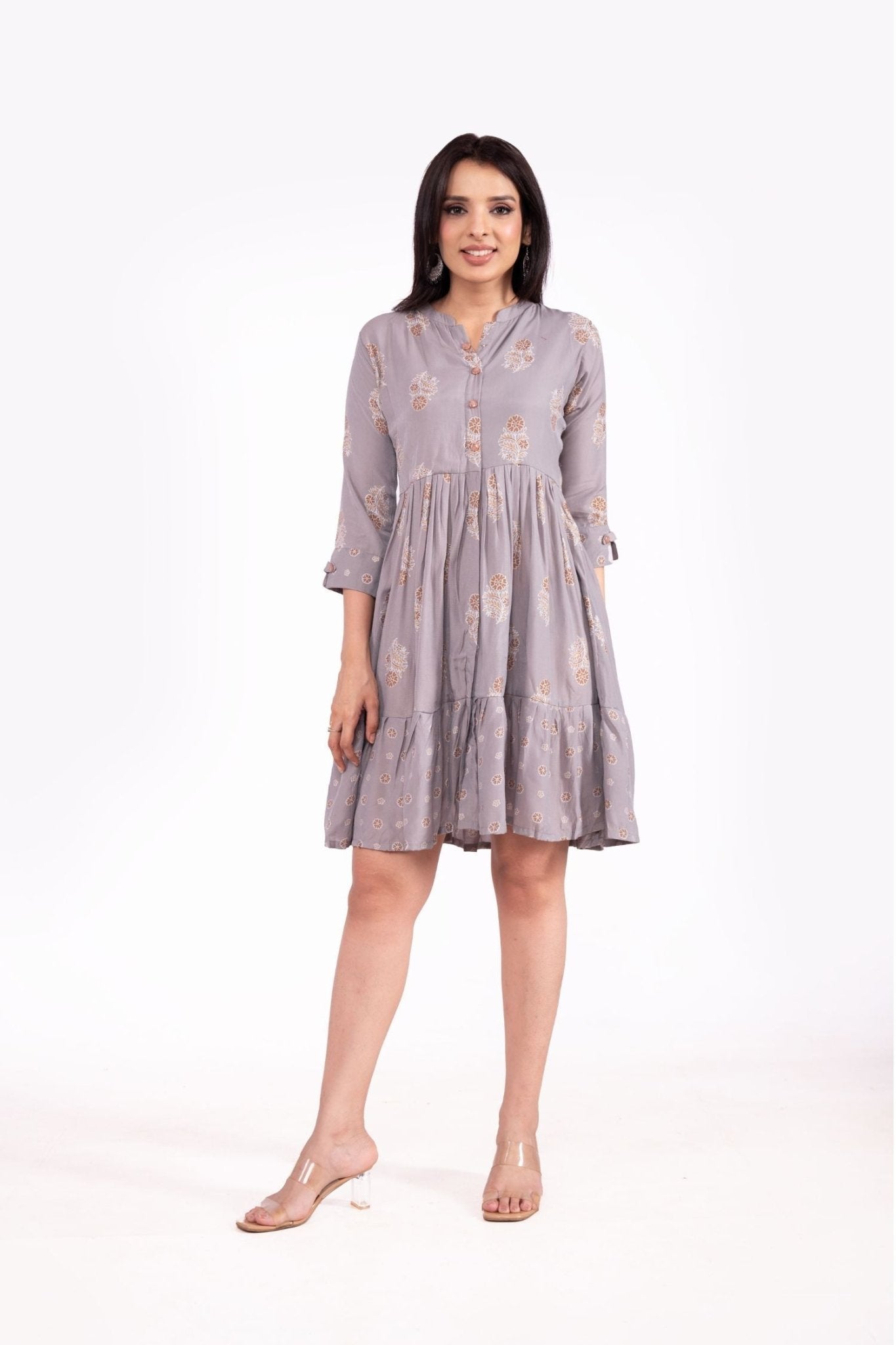 Mul Cotton Printed Front Button Tunic Dress - Freyaa USA & Canada