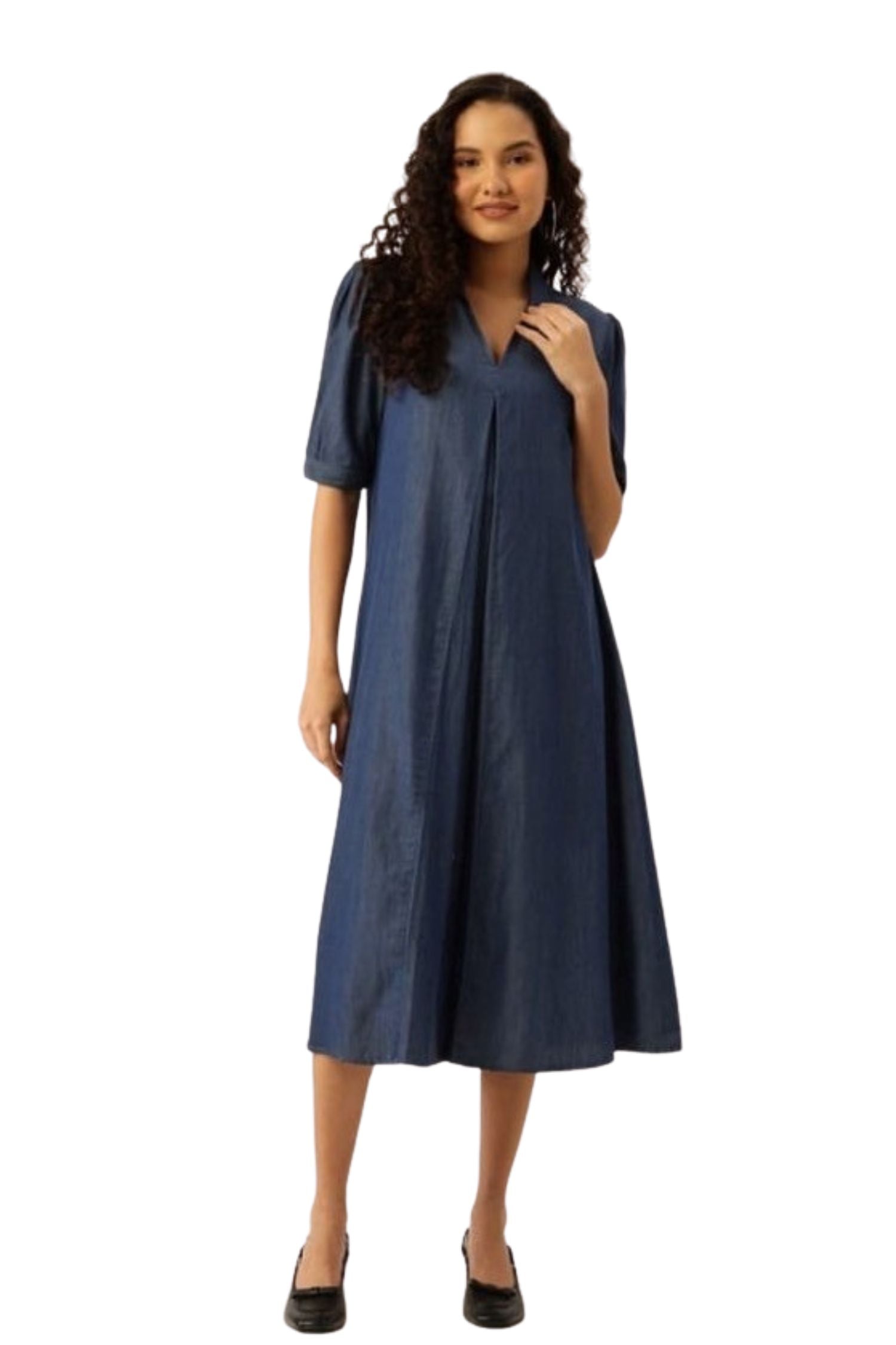 Indigo Blue A-Line Midi Dress