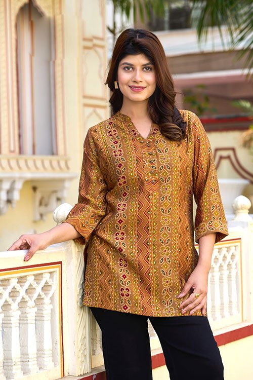 Foil Printed A Line Tunic Top - Freyaa USA & Canada