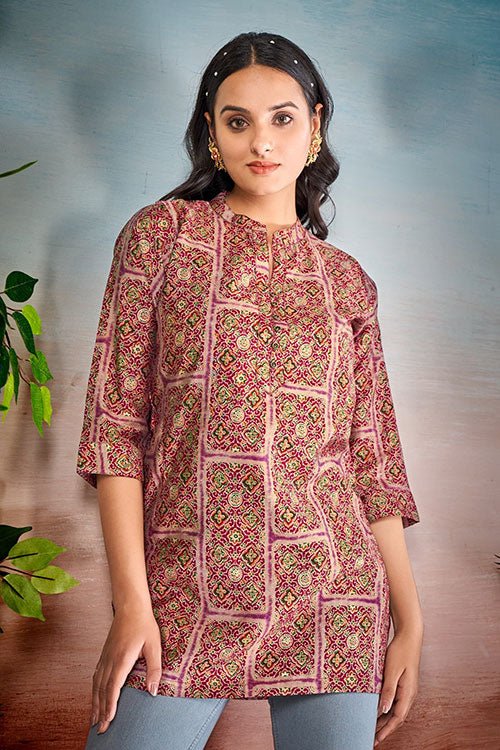 Modal Chanderi printed A Line Tunic Top - Freyaa USA & Canada