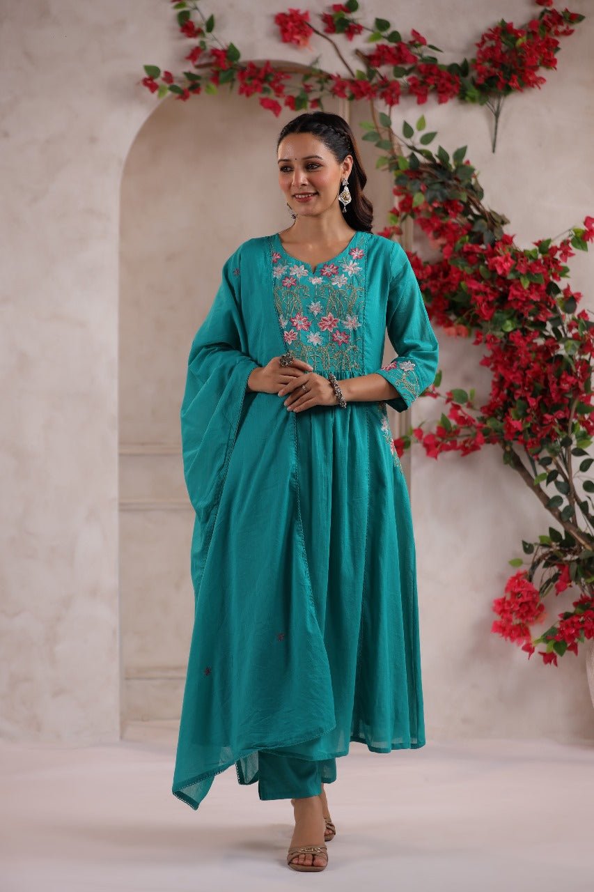 Rama Elegance Handworked A-Line Suit with Dupatta - Freyaa USA & Canada