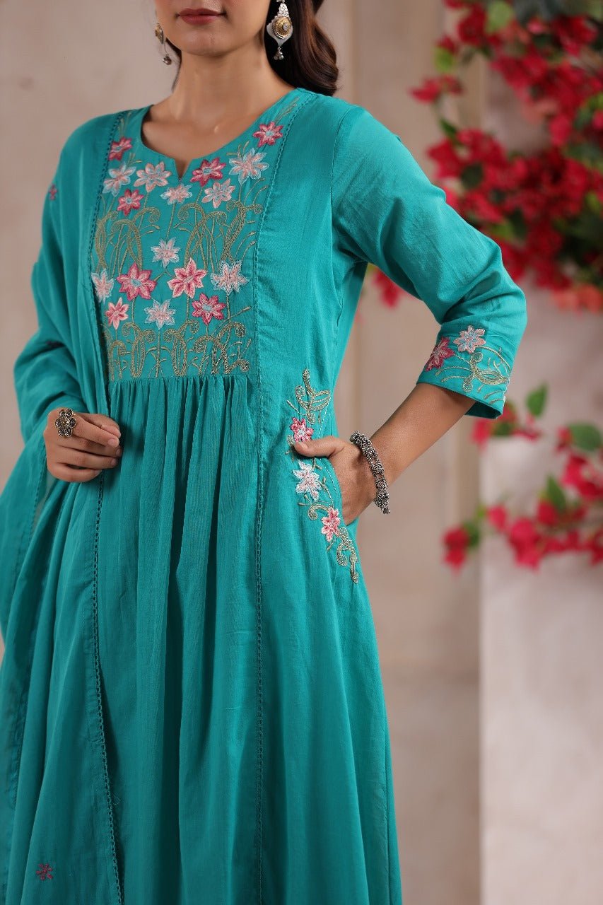 Rama Elegance Handworked A-Line Suit with Dupatta - Freyaa USA & Canada