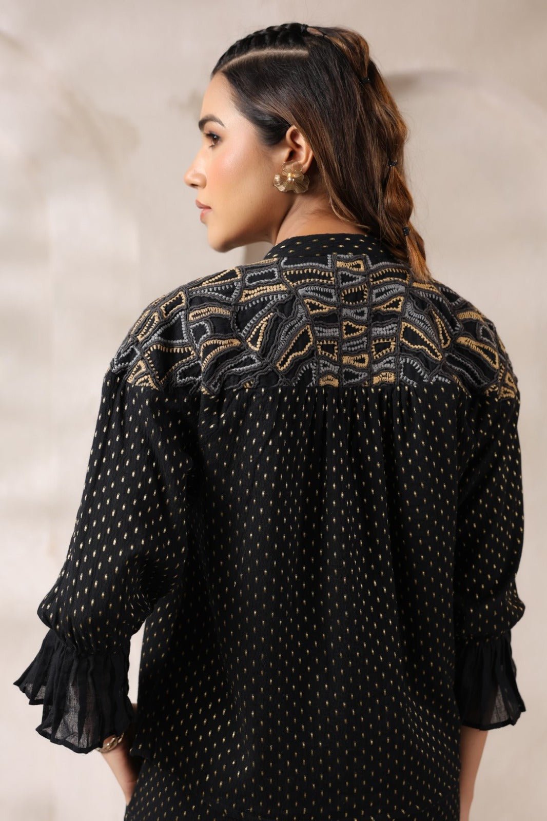 Modern Black Embroidered Cotton Co-ord Set - Freyaa USA & Canada