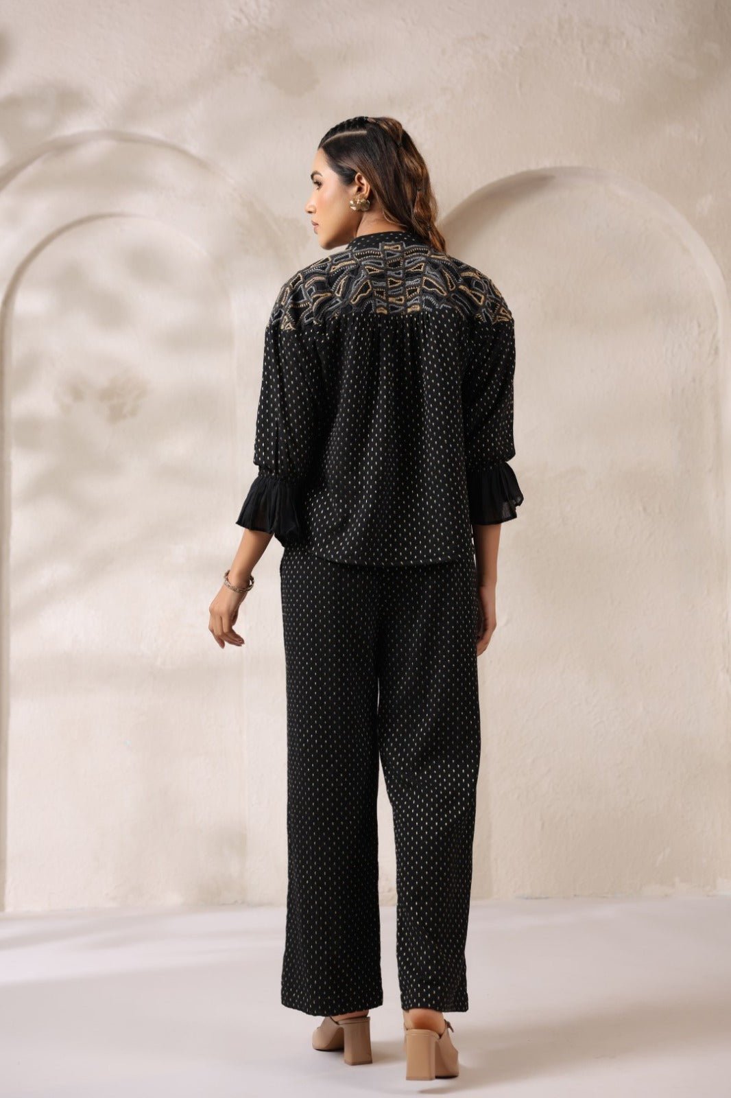 Modern Black Embroidered Cotton Co-ord Set - Freyaa USA & Canada