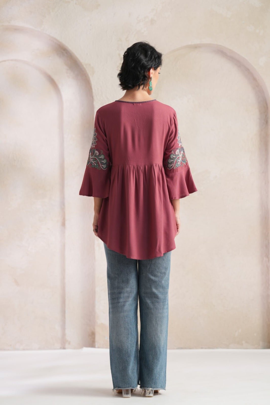 Chic Maroon Embroidered Fashion Top - Freyaa USA & Canada