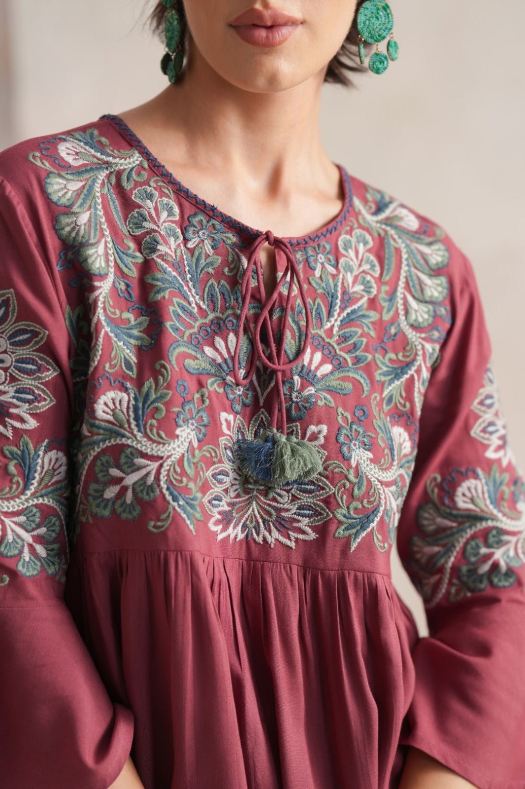 Chic Maroon Embroidered Fashion Top - Freyaa USA & Canada