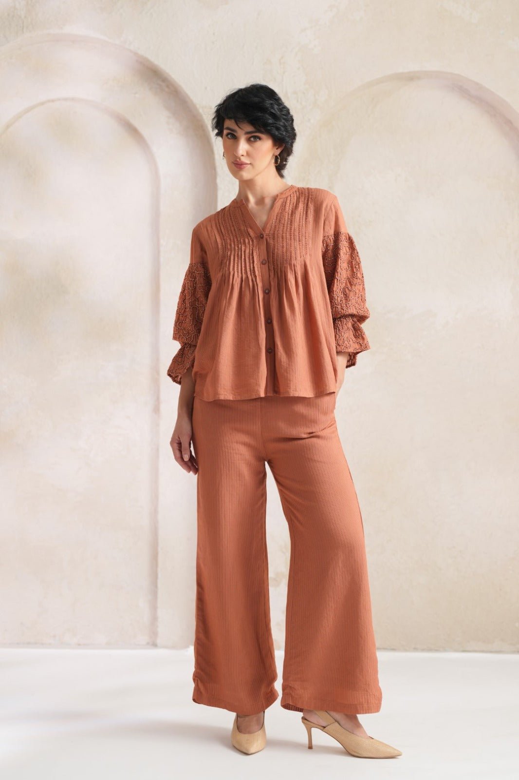 Chic Orange Cotton Co-ord Set - Freyaa USA & Canada